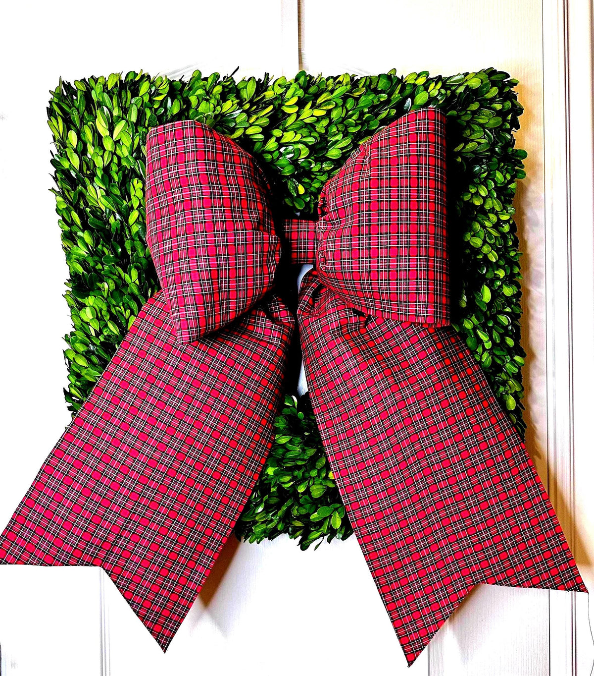 Red & White Gingham Christmas Bow | Handmade Cotton Fabric Wreath Bow | Farmhouse Front Door Decor