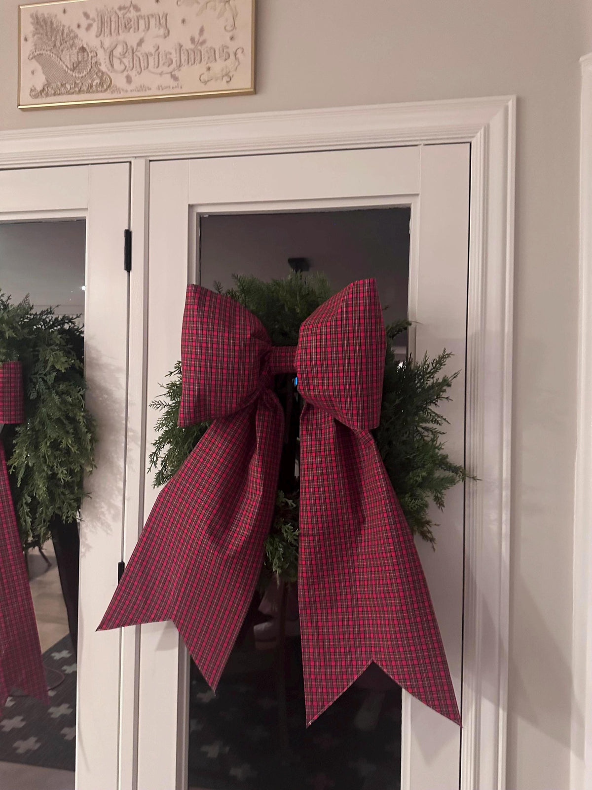 Red & White Gingham Christmas Bow | Handmade Cotton Fabric Wreath Bow | Farmhouse Front Door Decor