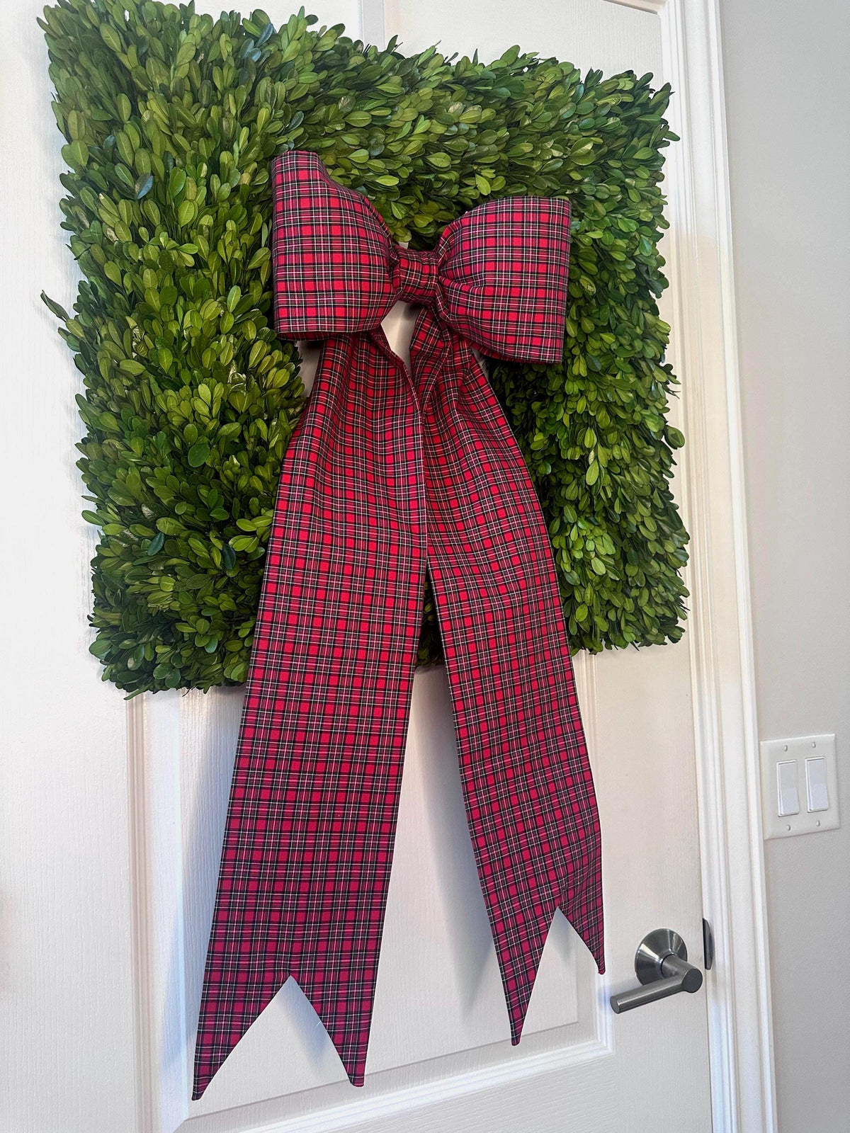 Red & White Gingham Christmas Bow | Handmade Cotton Fabric Wreath Bow | Farmhouse Front Door Decor