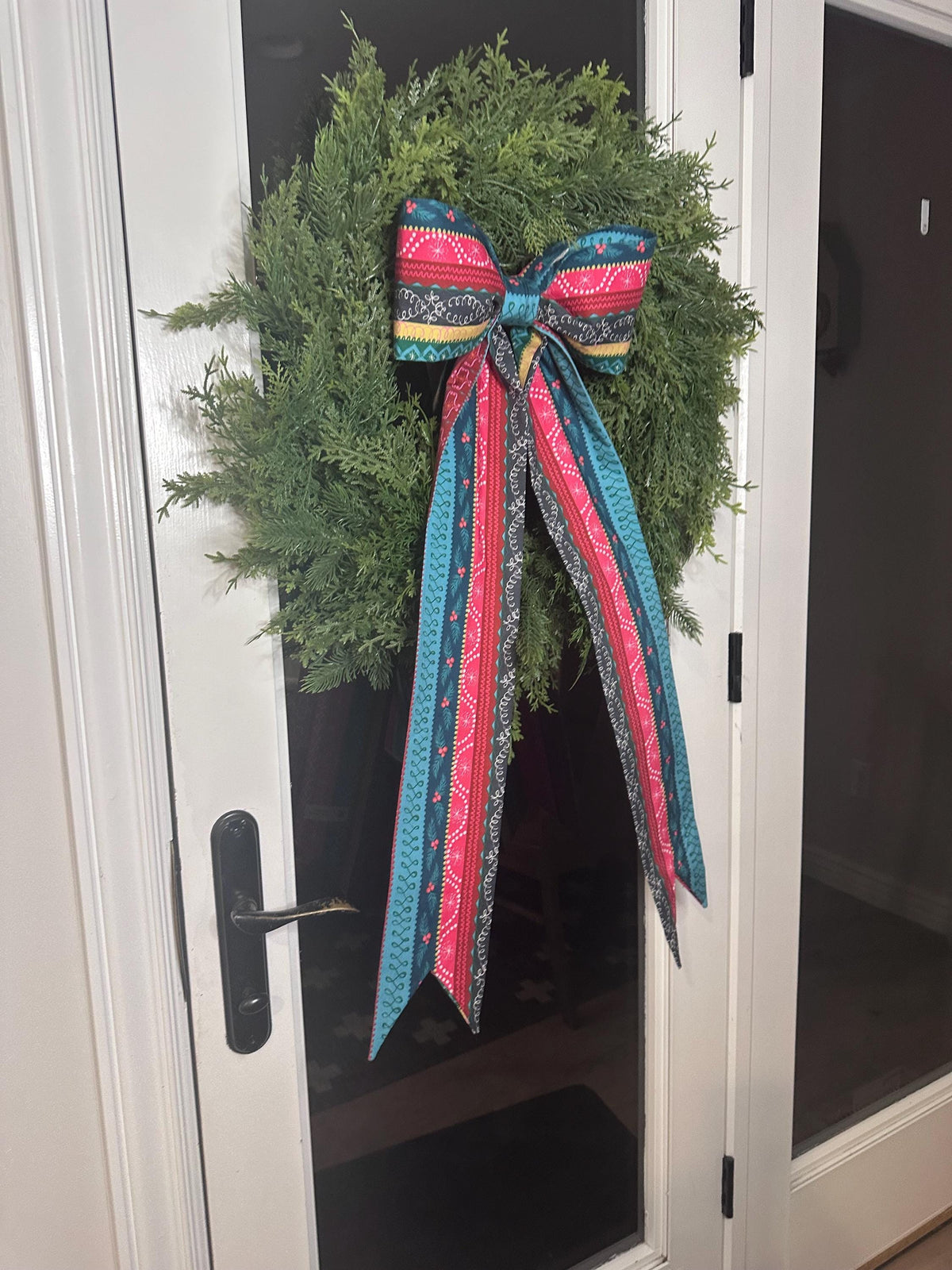 Candy Cane Christmas Ribbon Bow | Colorful Handmade Cotton Fabric Wreath Bow | Oversized Holiday Door Decor