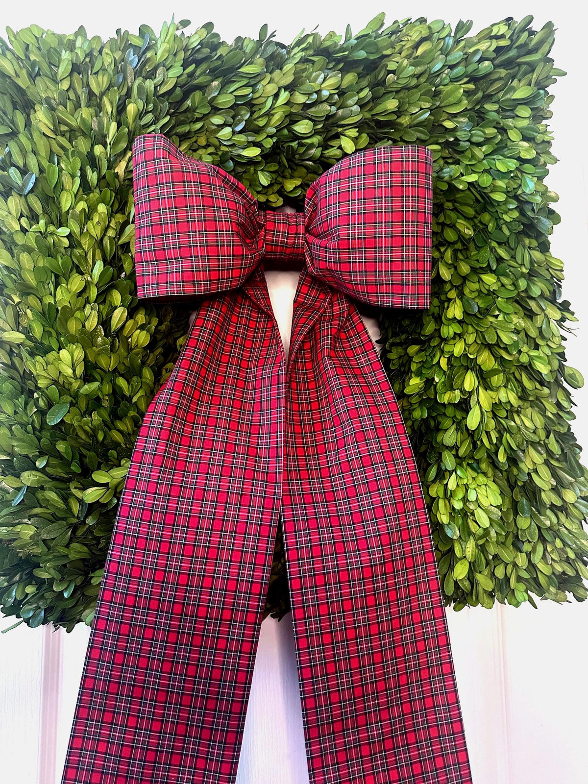 Red & White Gingham Christmas Bow | Handmade Cotton Fabric Wreath Bow | Farmhouse Front Door Decor