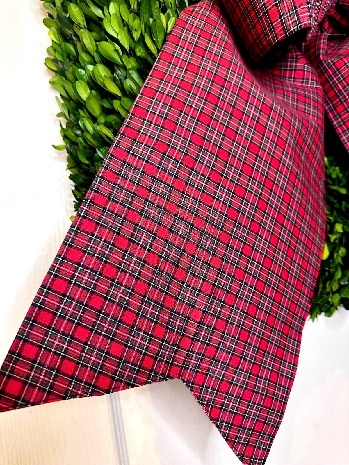 Red & White Gingham Christmas Bow | Handmade Cotton Fabric Wreath Bow | Farmhouse Front Door Decor