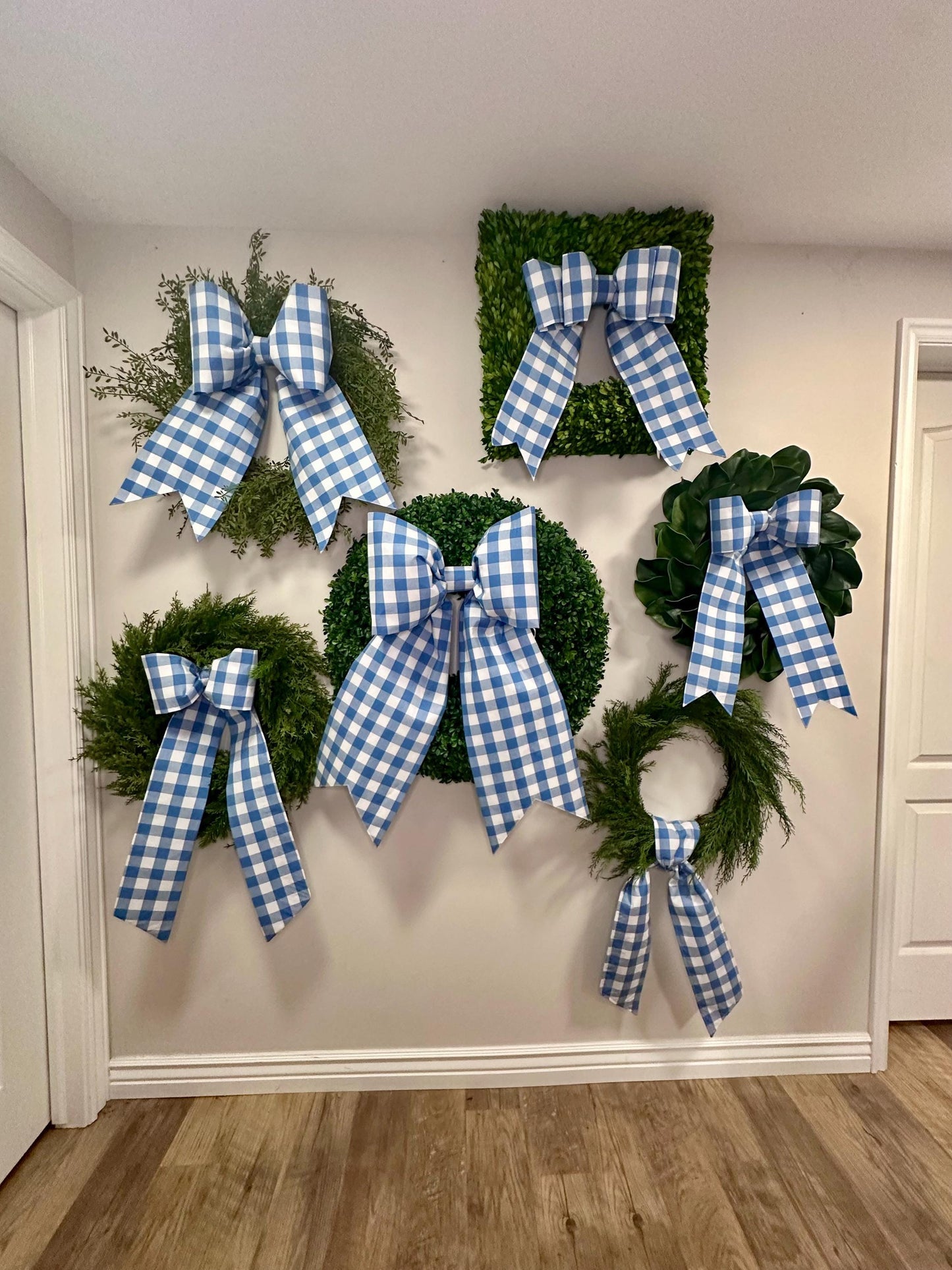 Country Blue 1" Gingham Fabric Bow, All Sizes