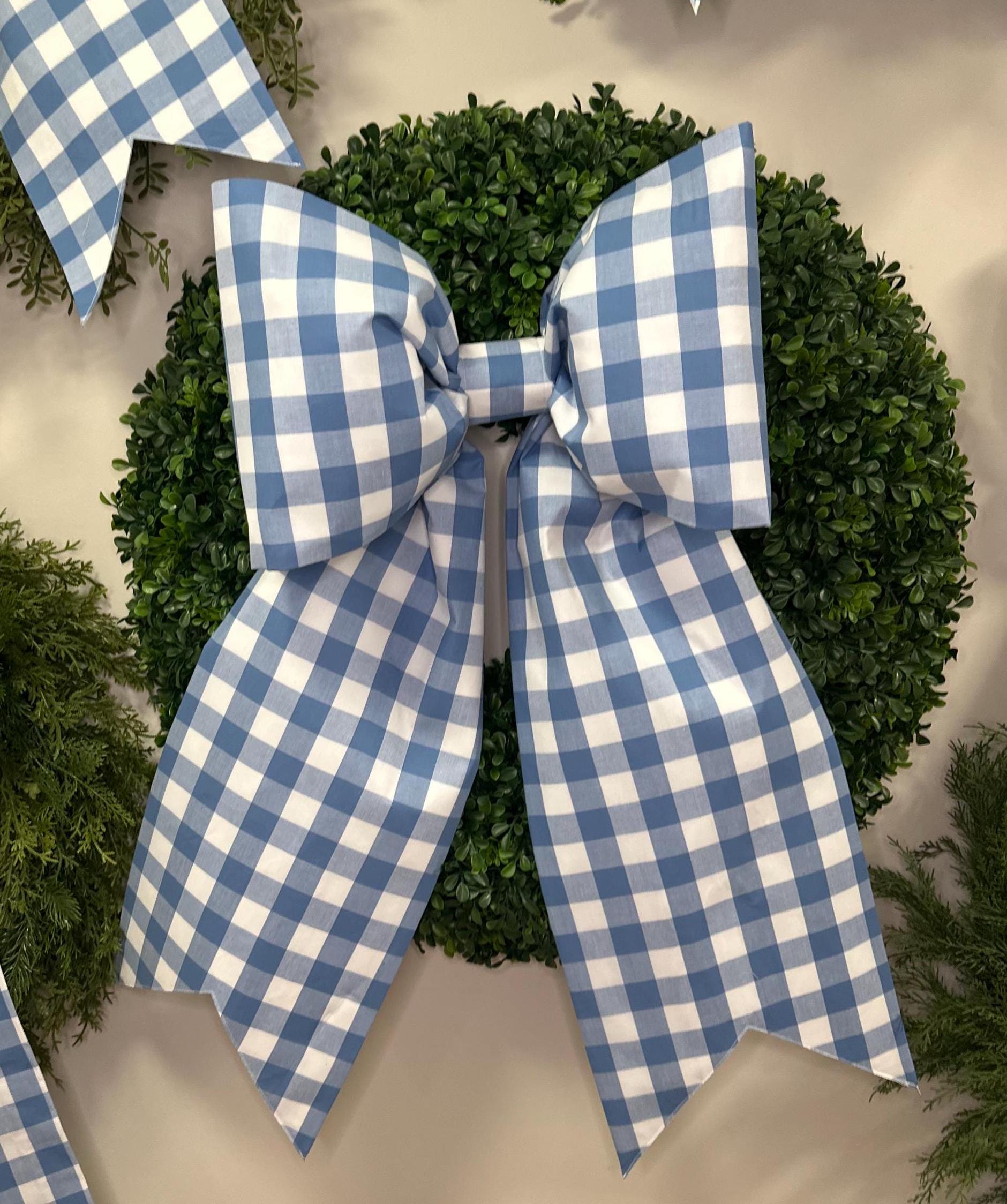 Mega Size Country Blue 1" Gingham Fabric Bow