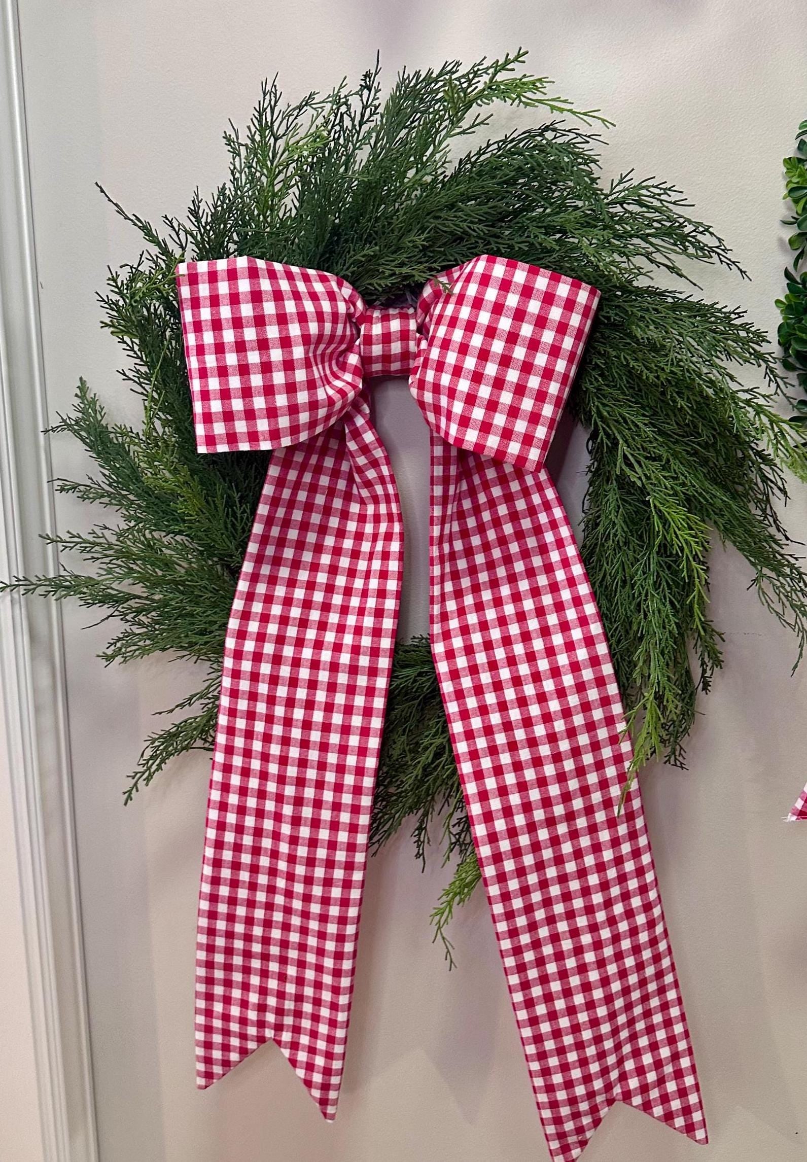 Mega size Red Gingham Check Bow will hold its shape with long 30" tails