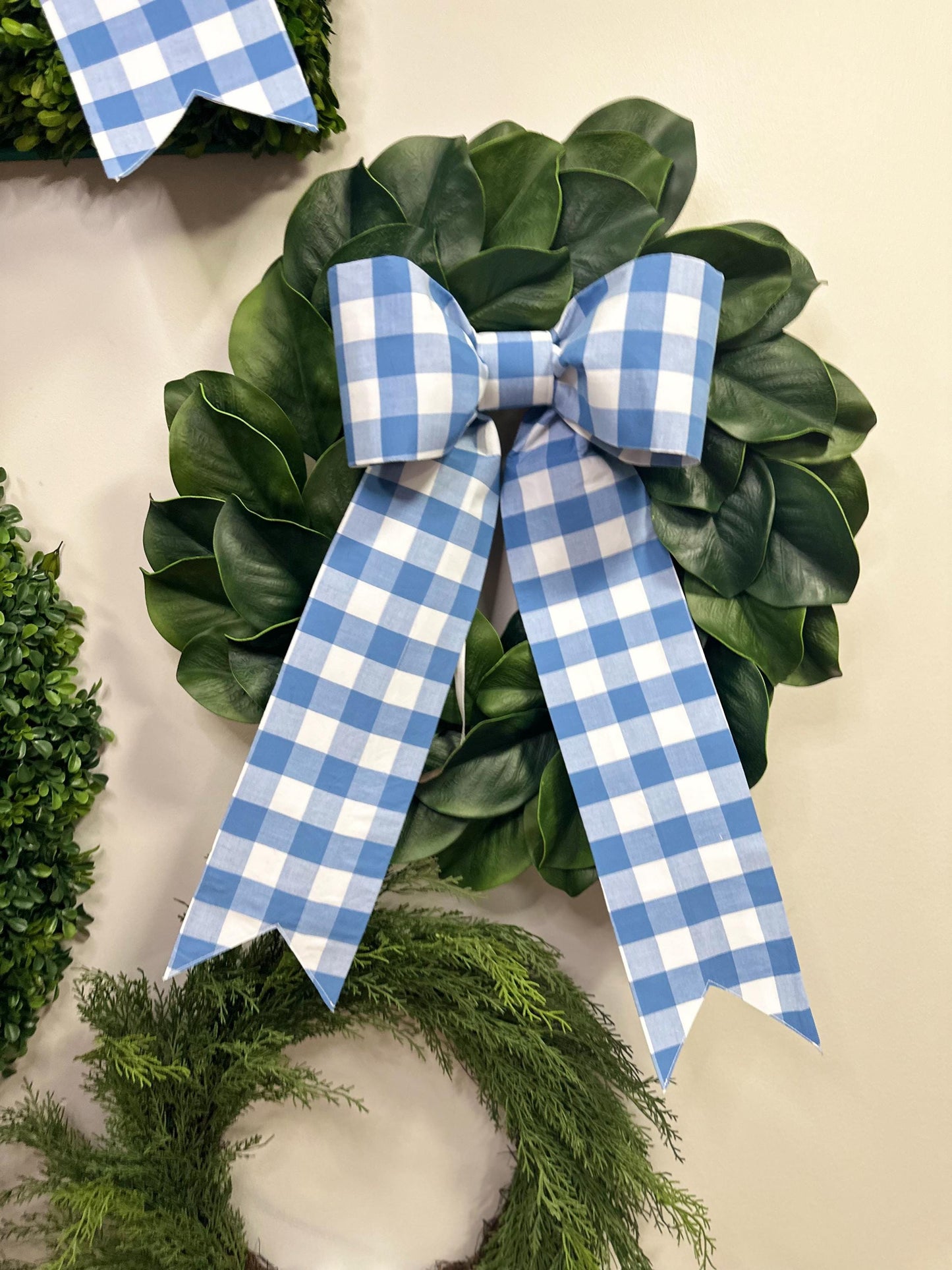 Petite Size Country Blue 1" Gingham Fabric Bow