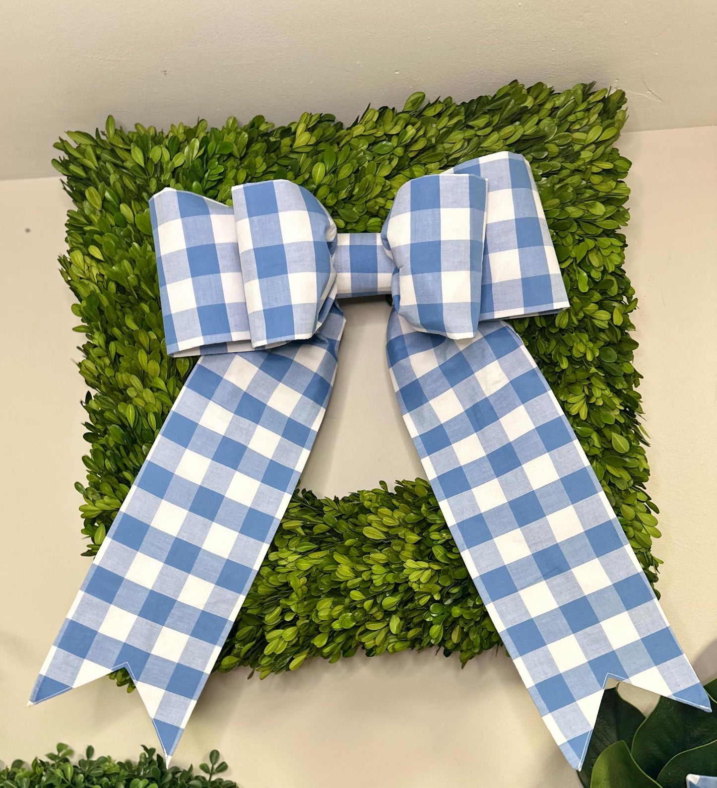 Double Size Country Blue 1" Gingham Fabric Bow