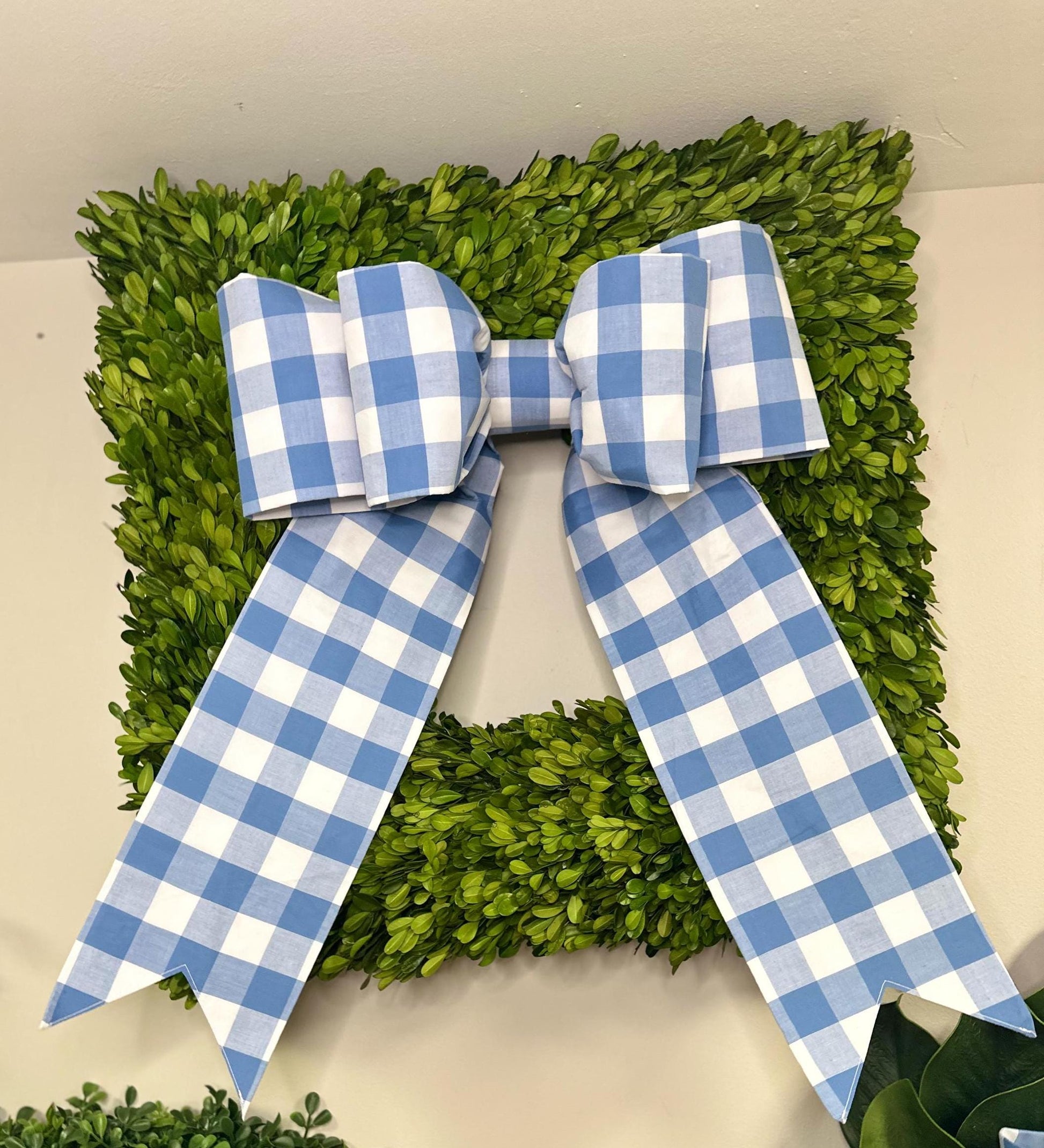 Double Size Country Blue 1" Gingham Fabric Bow