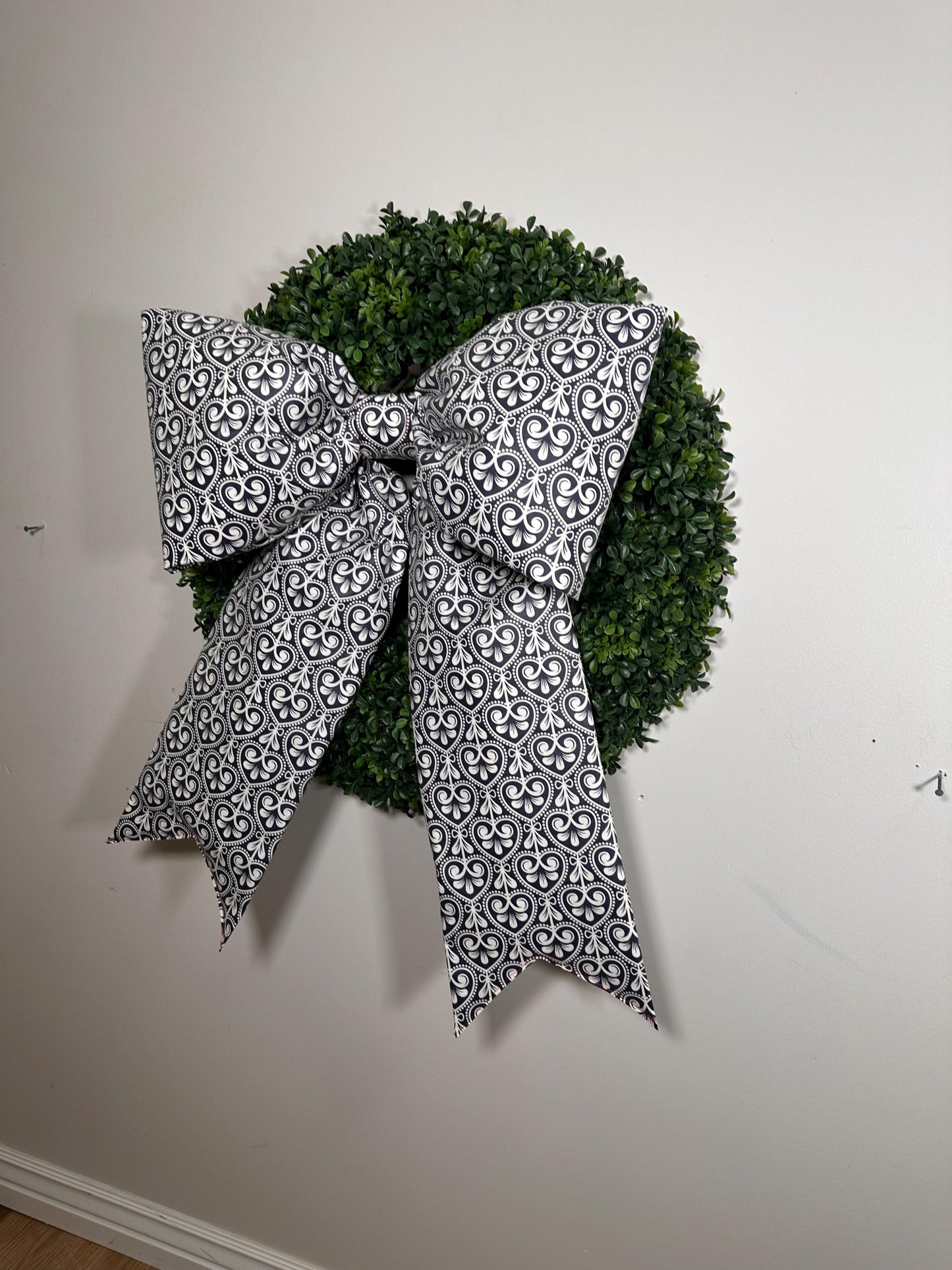 Navy & White Heart Bow