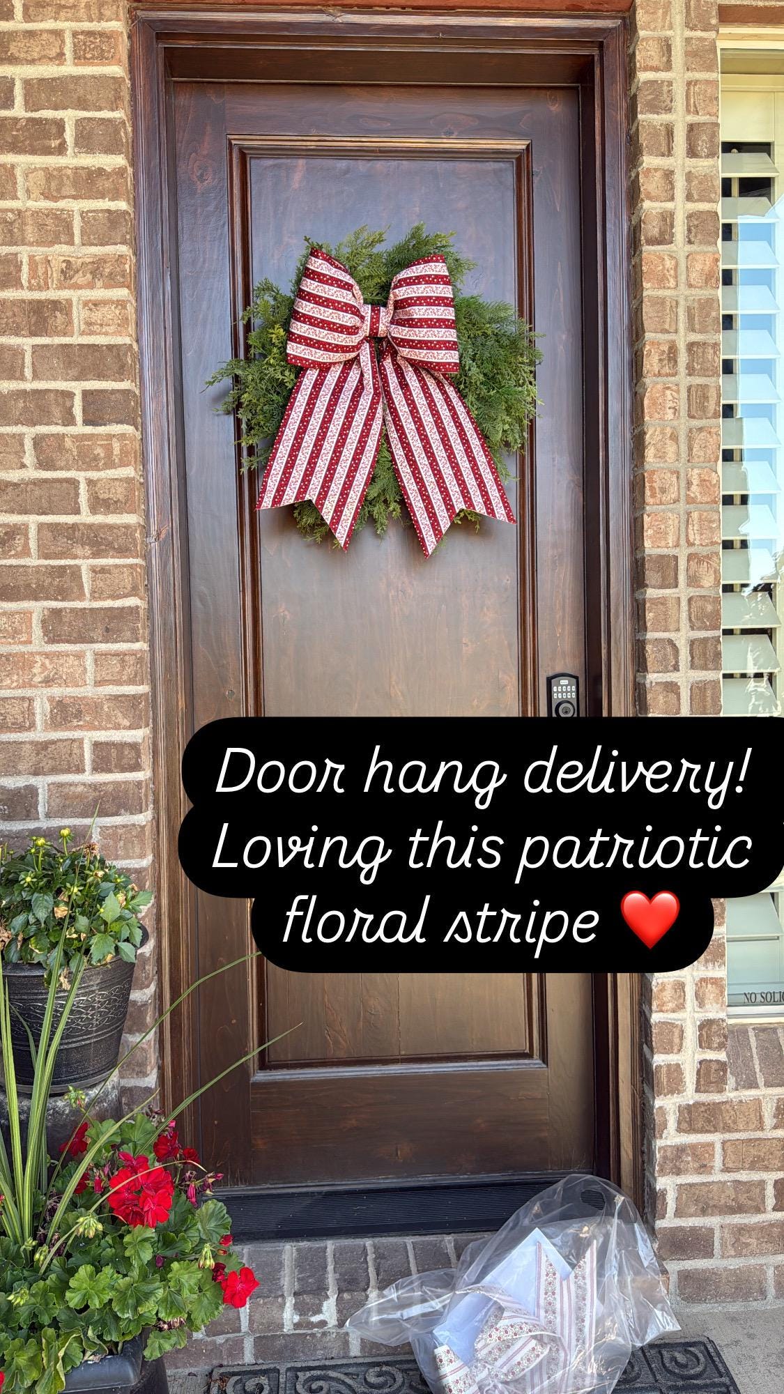 Patriotic Floral Stripe Bow