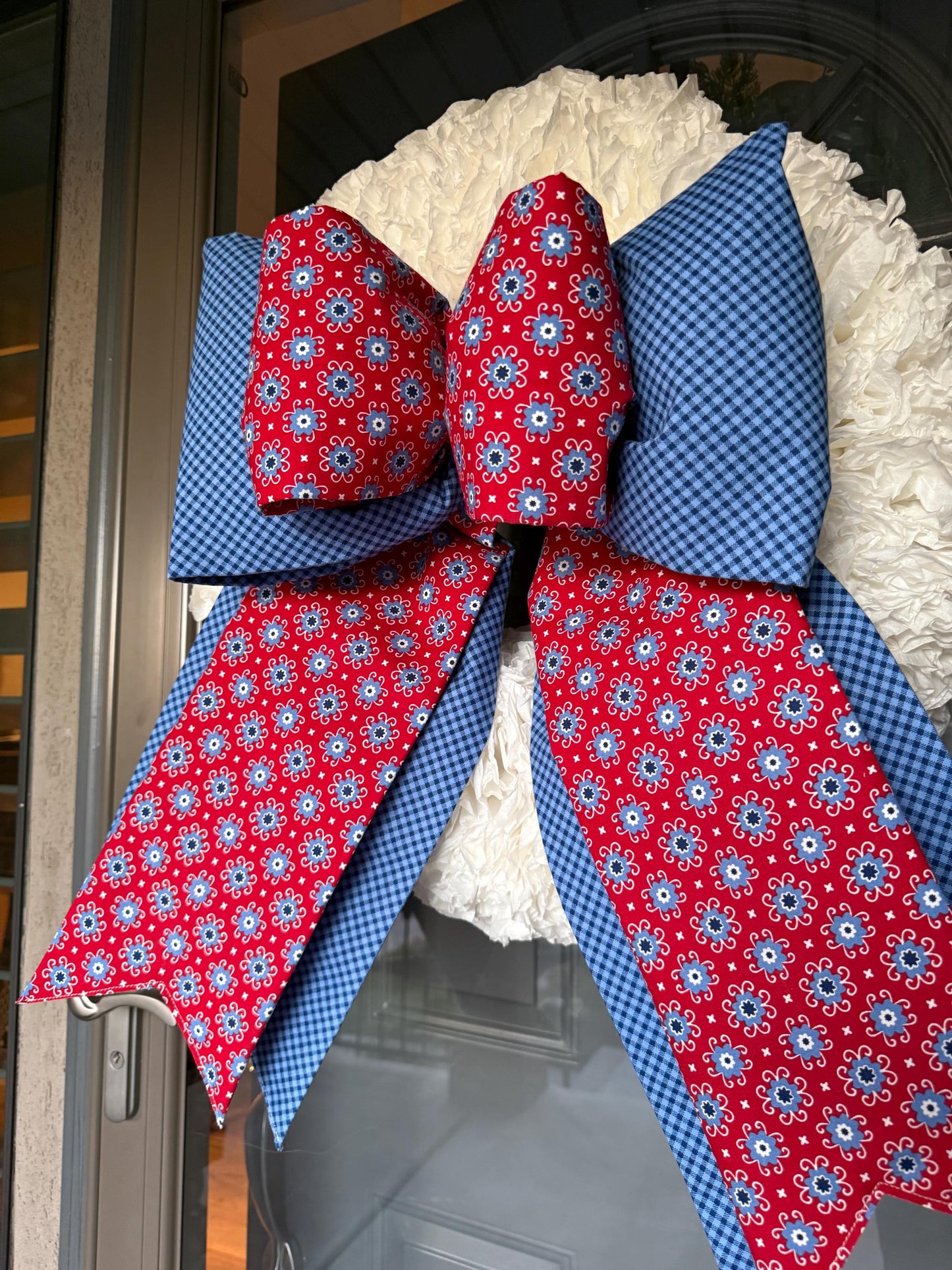Patriotic Floral & Checker Double Bow
