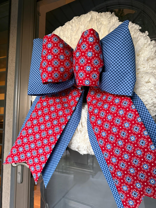 Patriotic Floral & Checker Double Bow