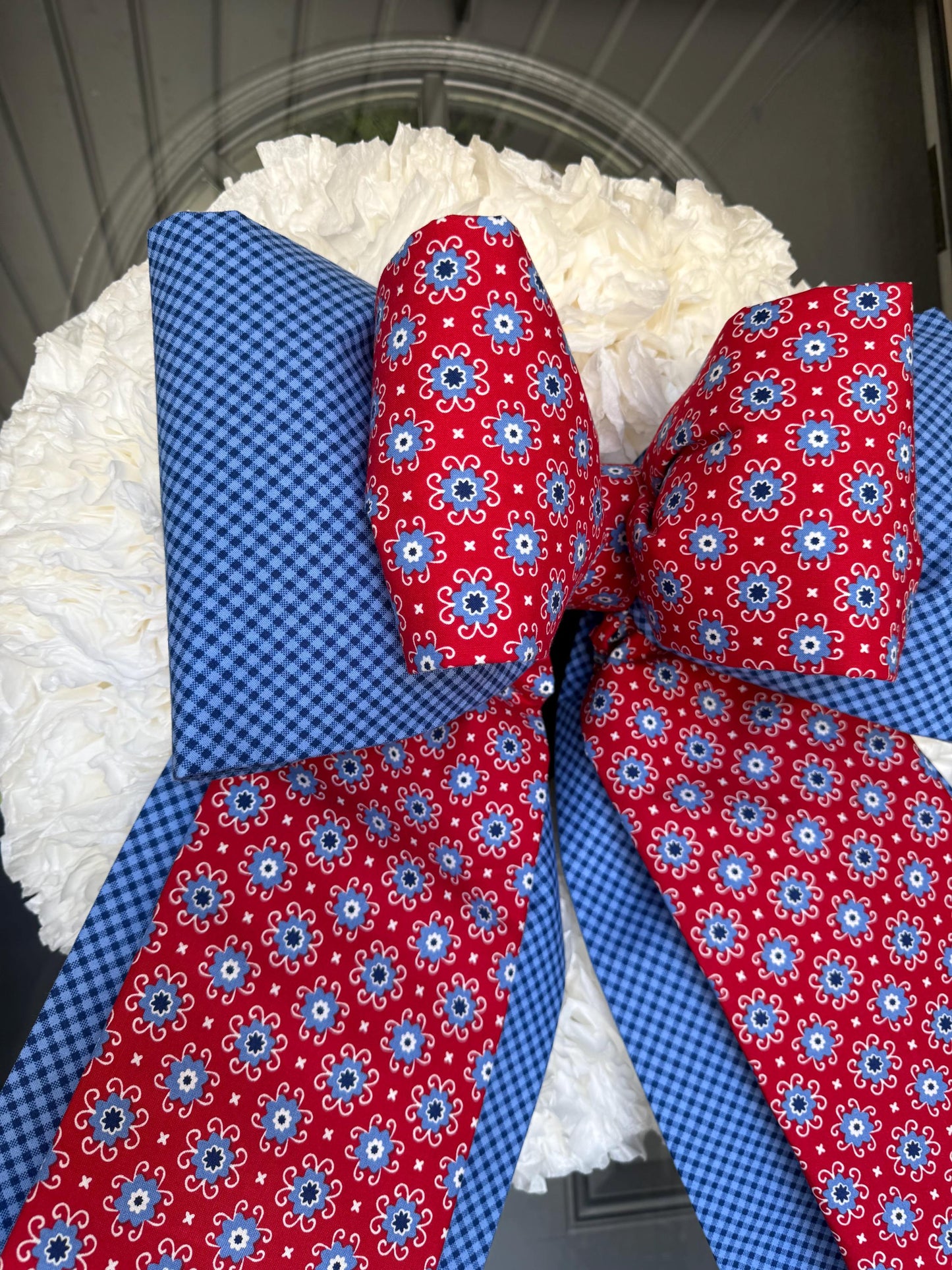 Patriotic Floral & Checker Double Bow