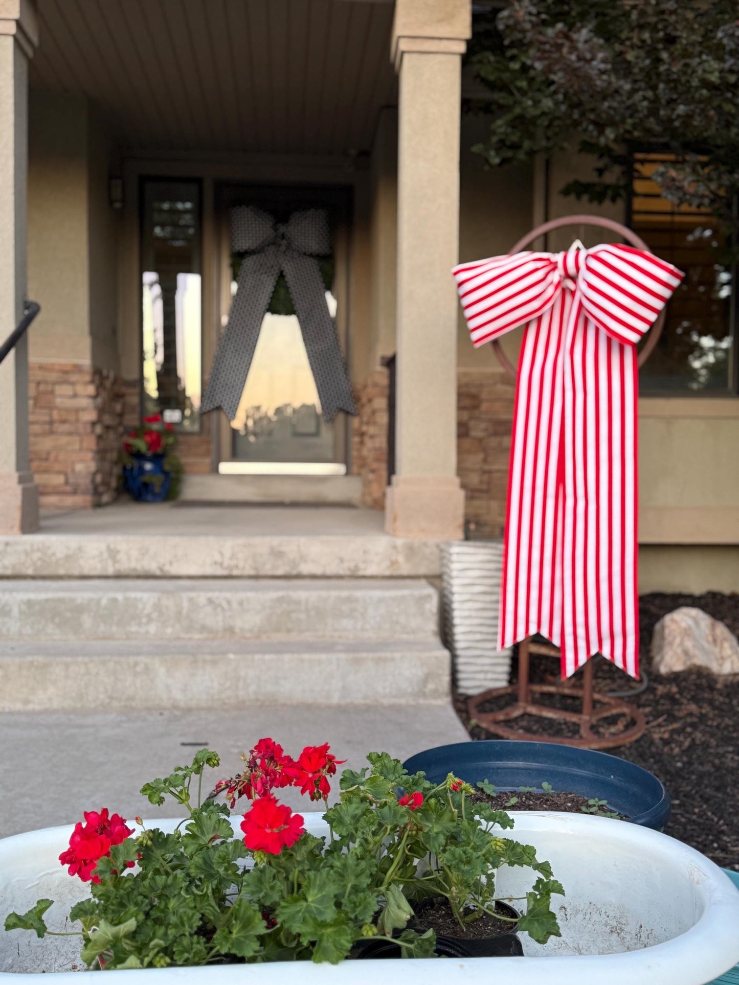 Red & White Stripe Patriotic Bow