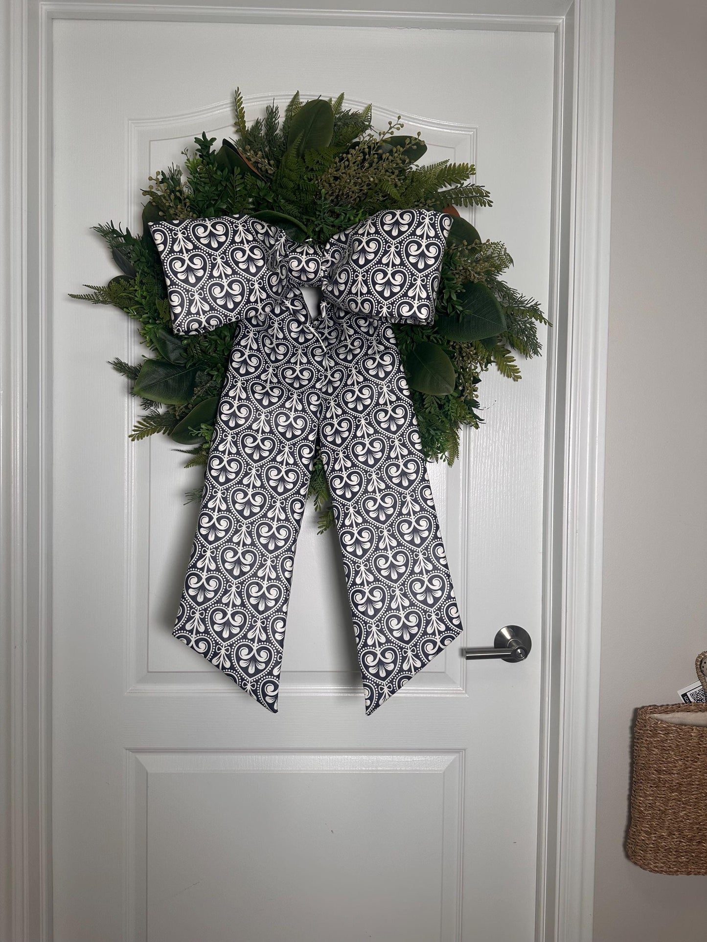 Navy & White Heart Bow
