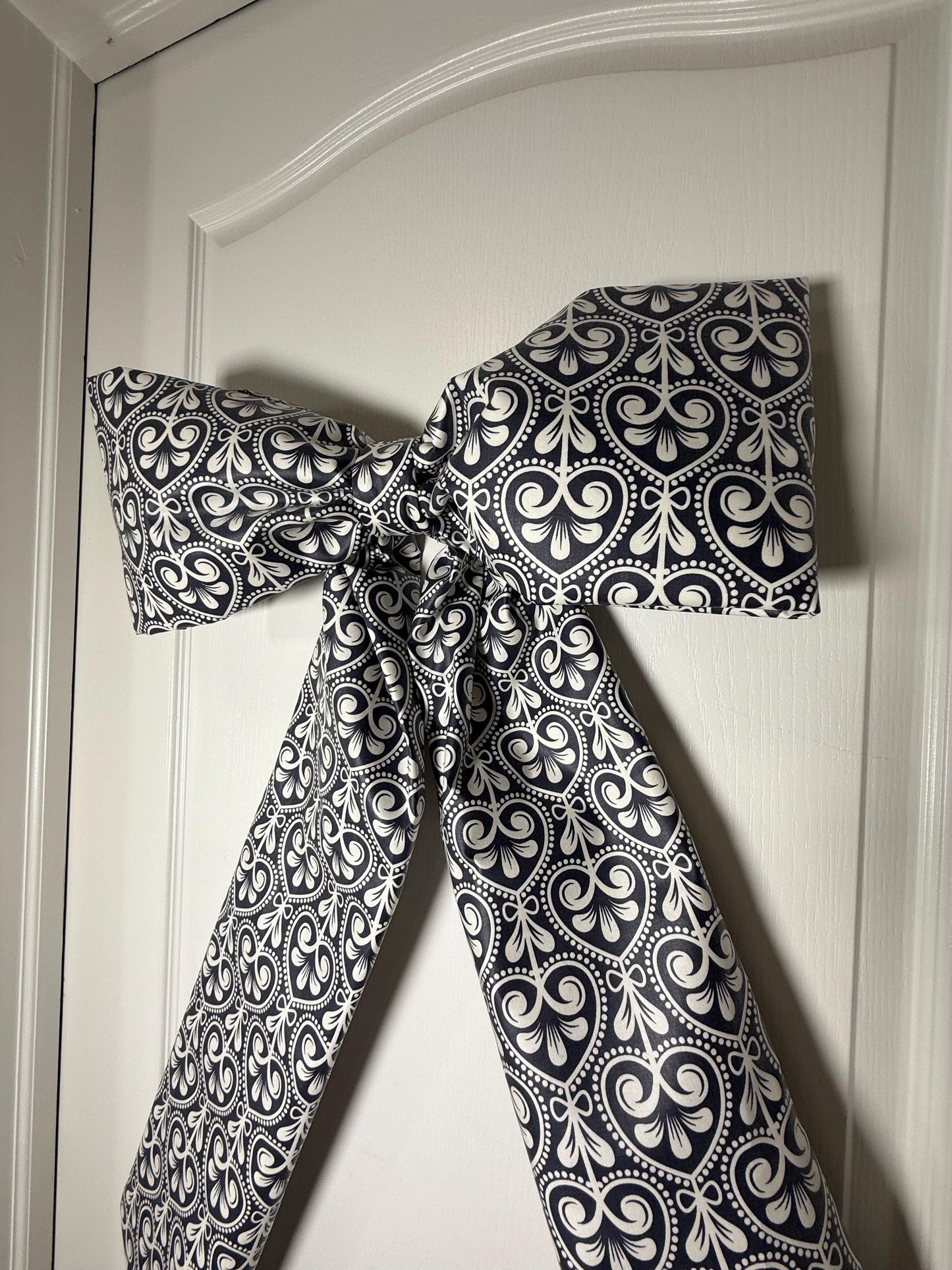 Navy & White Heart Bow