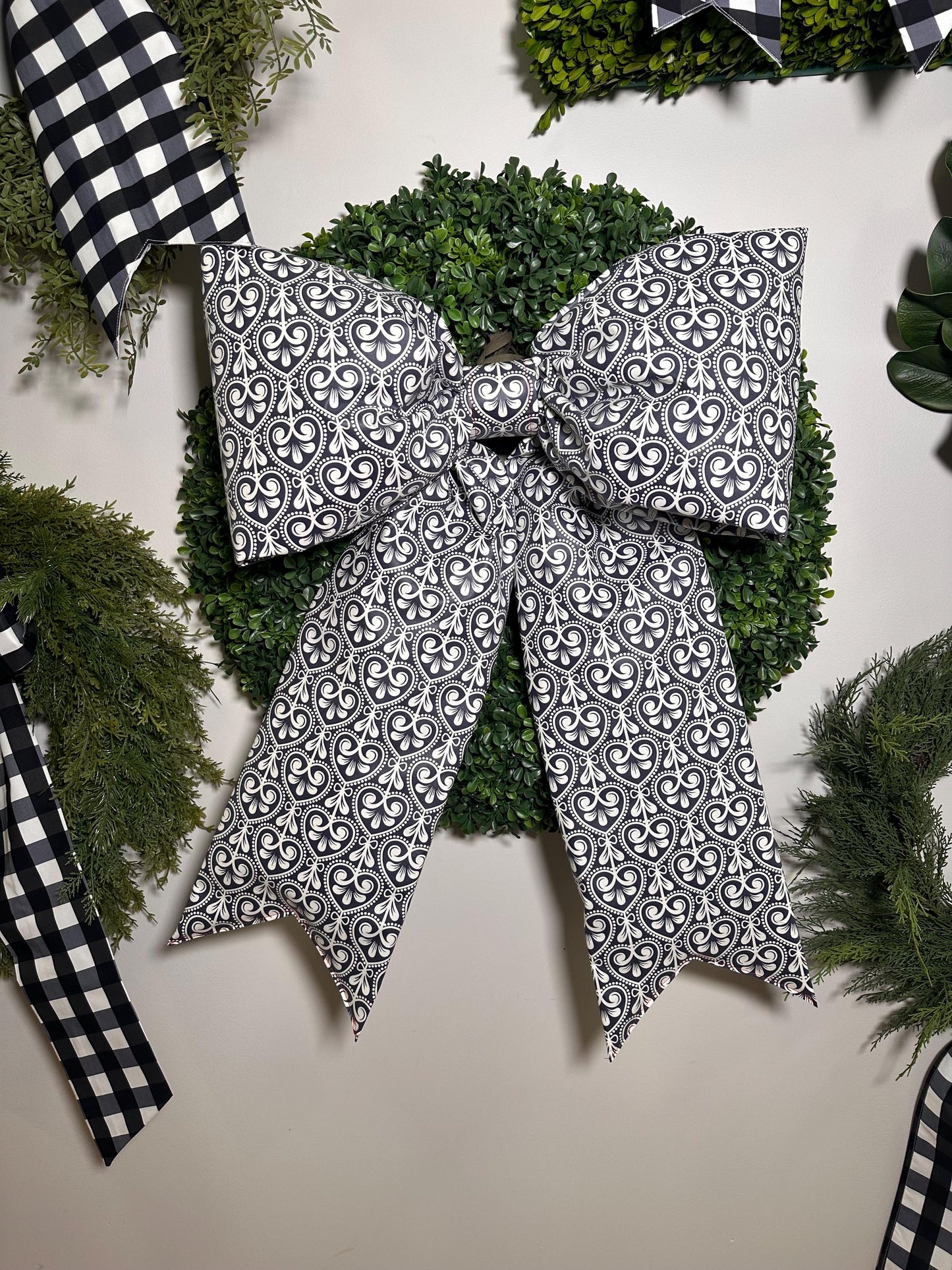 Navy & White Heart Bow