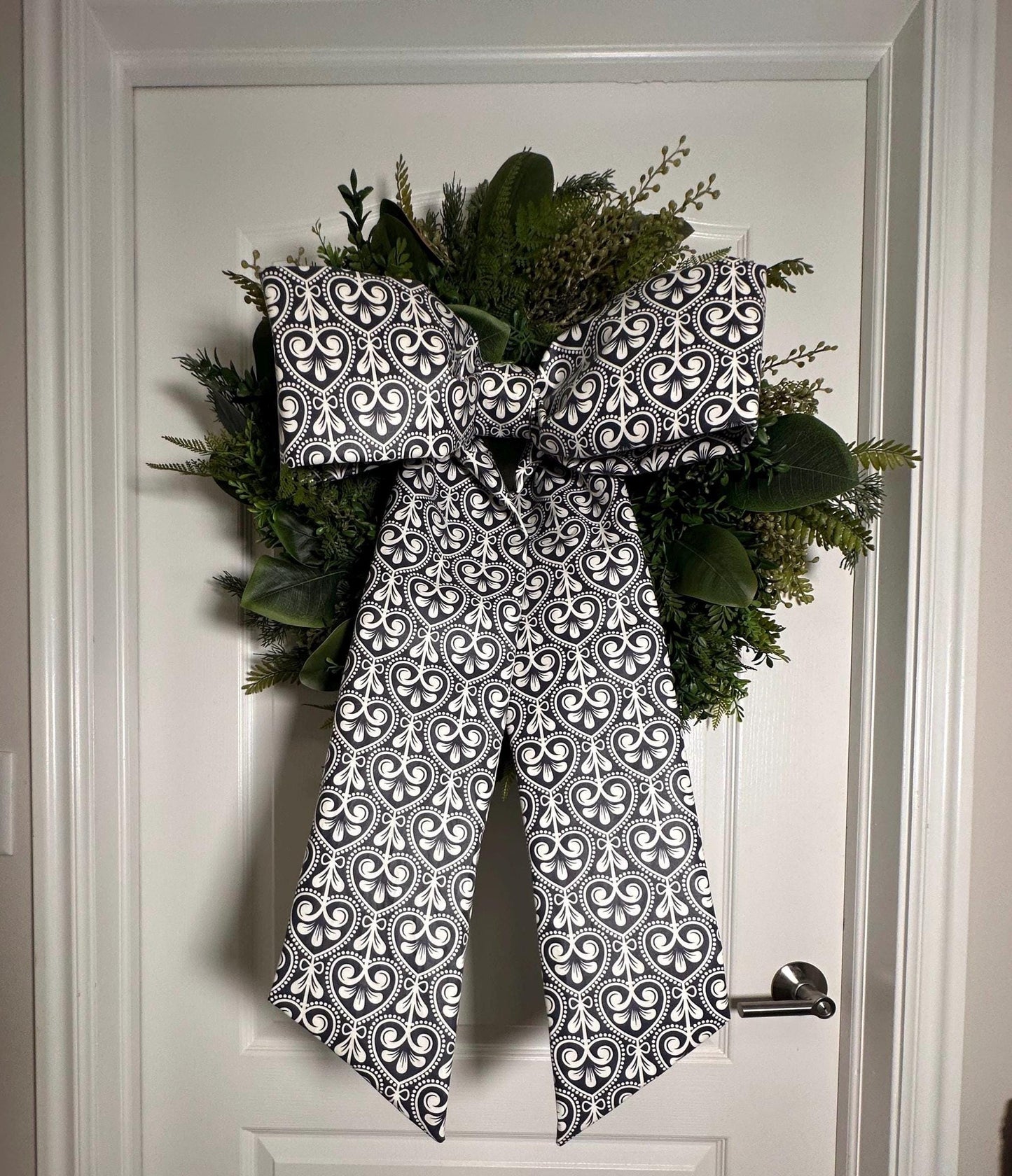 Navy & White Heart Bow