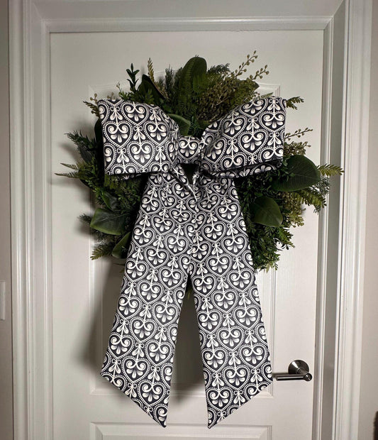 Navy & White Heart Bow