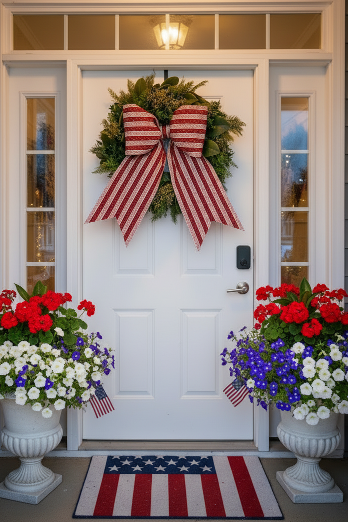 Patriotic Floral Stripe Bow