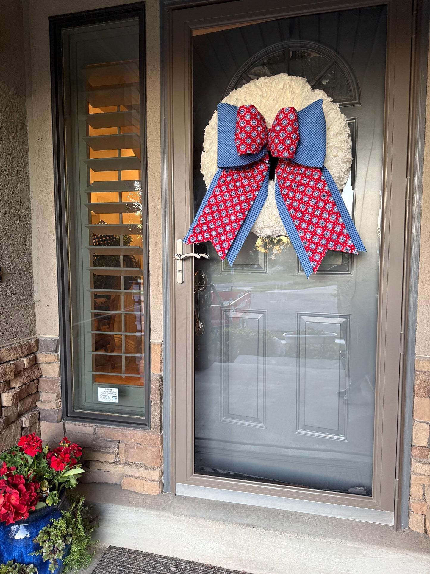 Patriotic Floral & Checker Double Bow