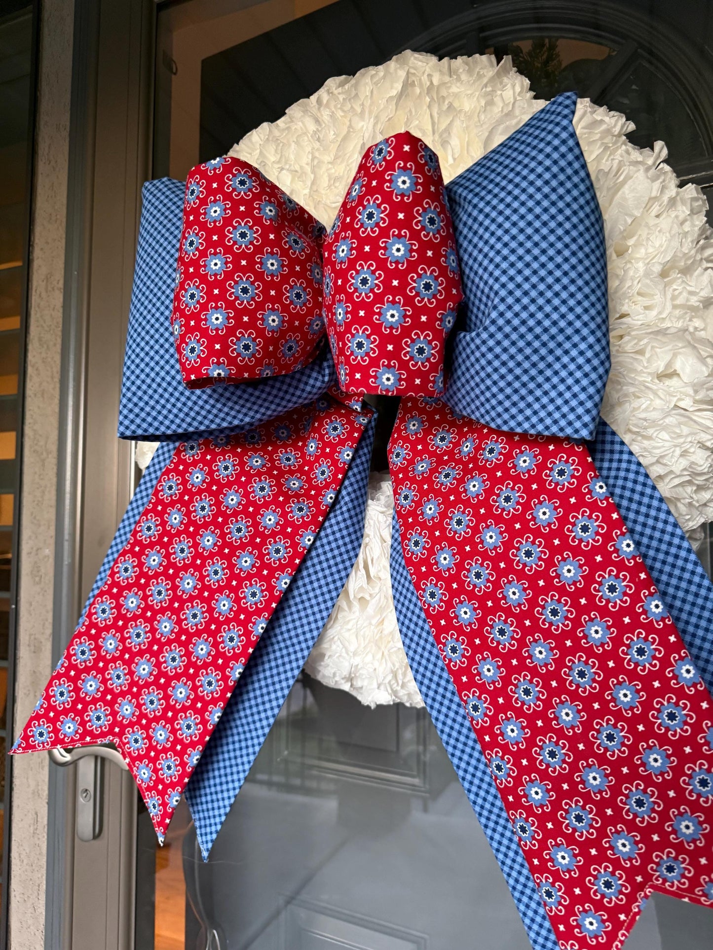 Patriotic Floral & Checker Double Bow