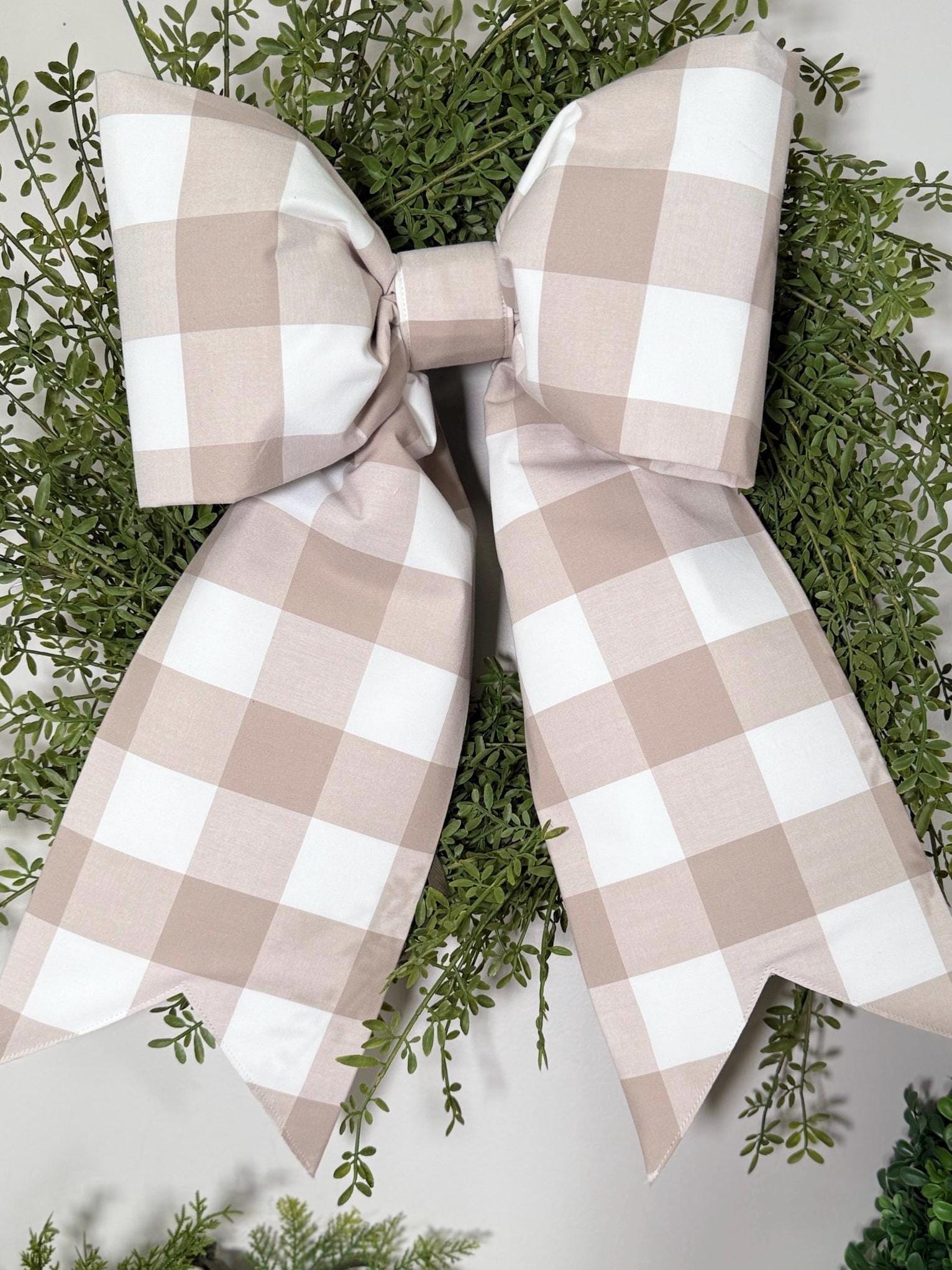 beige 2” buffalo check grand size bow