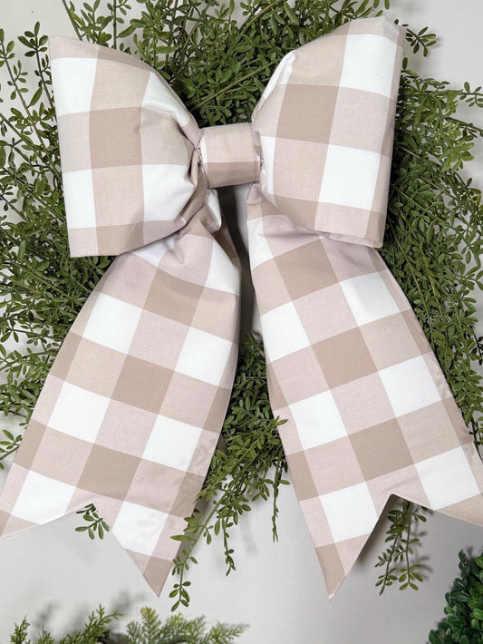 beige 2” buffalo check grand size bow