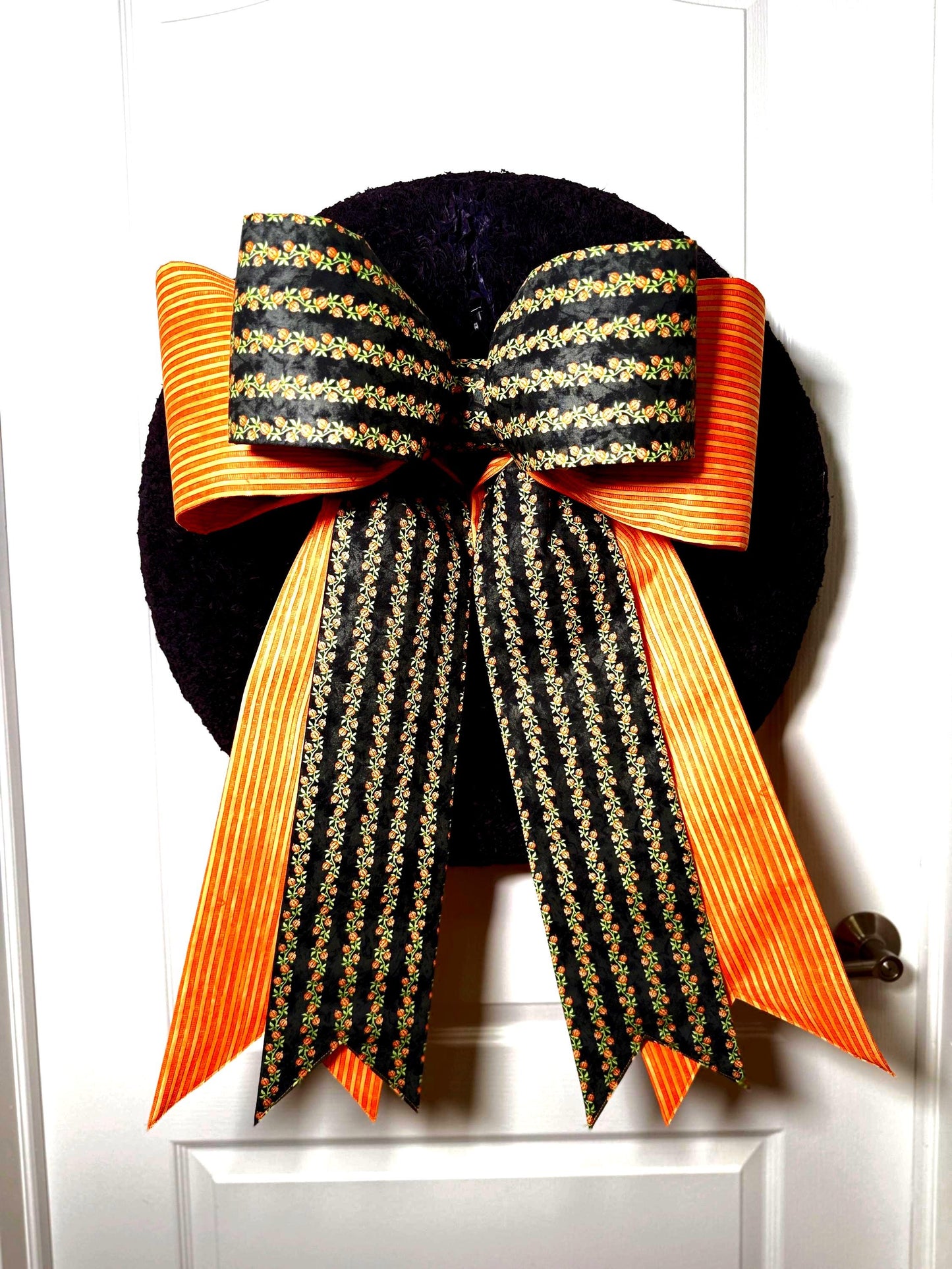 Mini Jack-o’-Lantern Halloween double Bow – Black & Orange Front Door Decor, Wreath Bow, Classy Pumpkin Halloween Decor |Free shipping