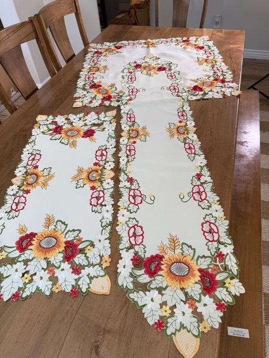 Sunflower & Poppy Embroidered Table Linens – Limited Fall Table Decor - only one available