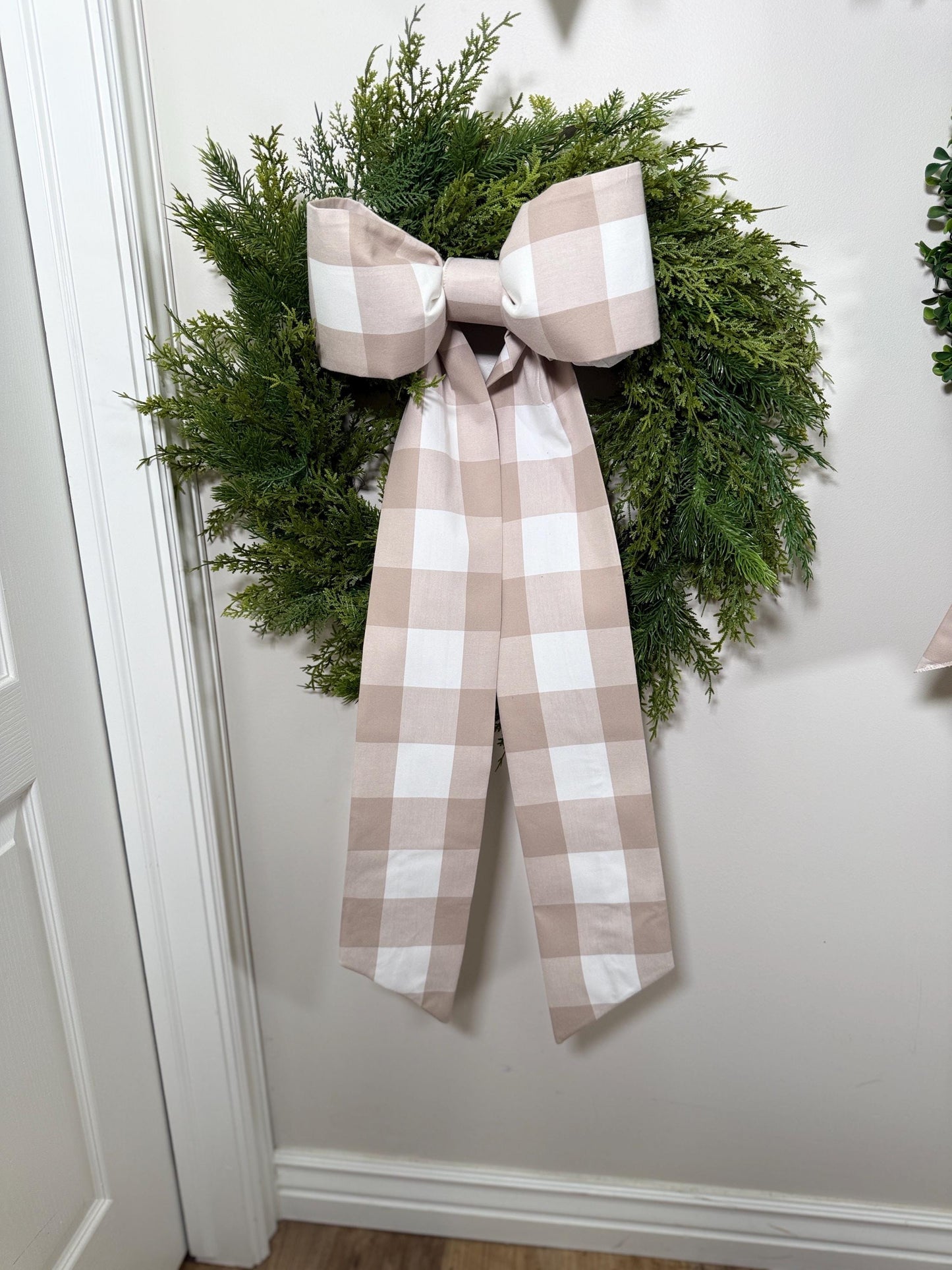 beige 2” buffalo check classic size bow