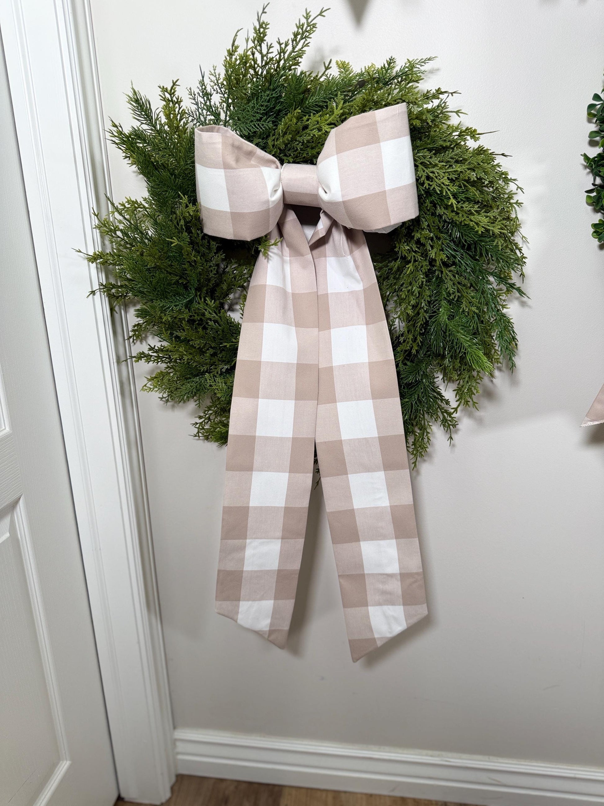 beige 2” buffalo check classic size bow