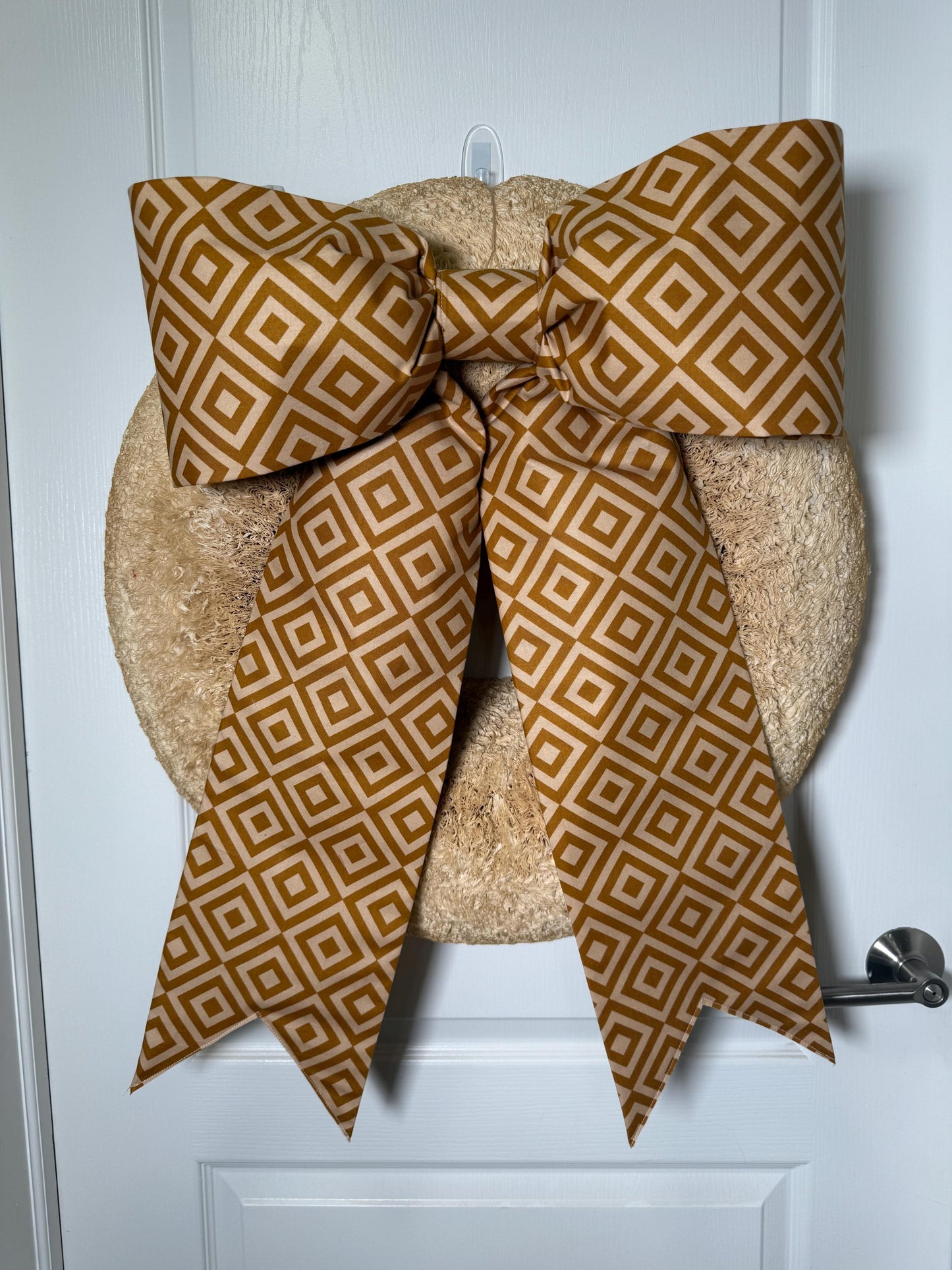 Caramel Geometric Bow – Long Grand Size Wreath Bow for Fall, Christmas & Beyond (20” x 26”) | Free Shipping