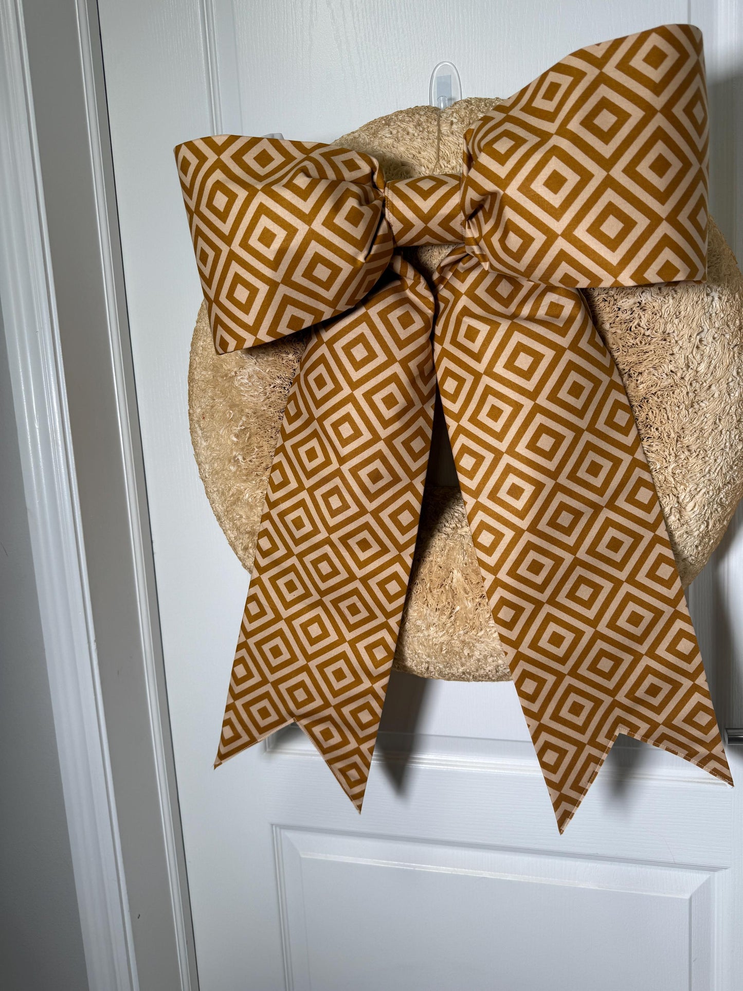 Caramel Geometric Bow – Long Grand Size Wreath Bow for Fall, Christmas & Beyond (20” x 26”) | Free Shipping