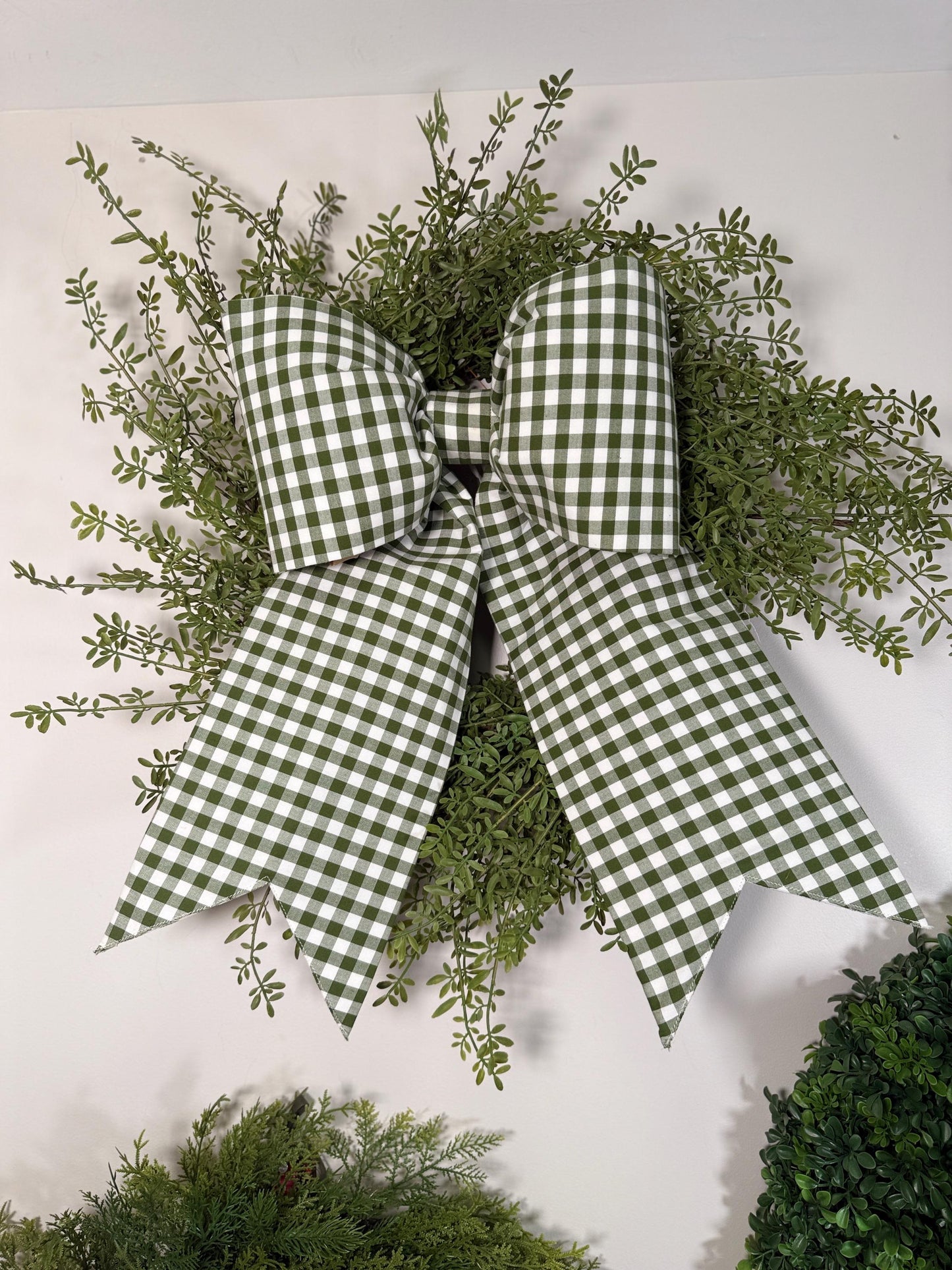 grand bow in avocado green gingham check