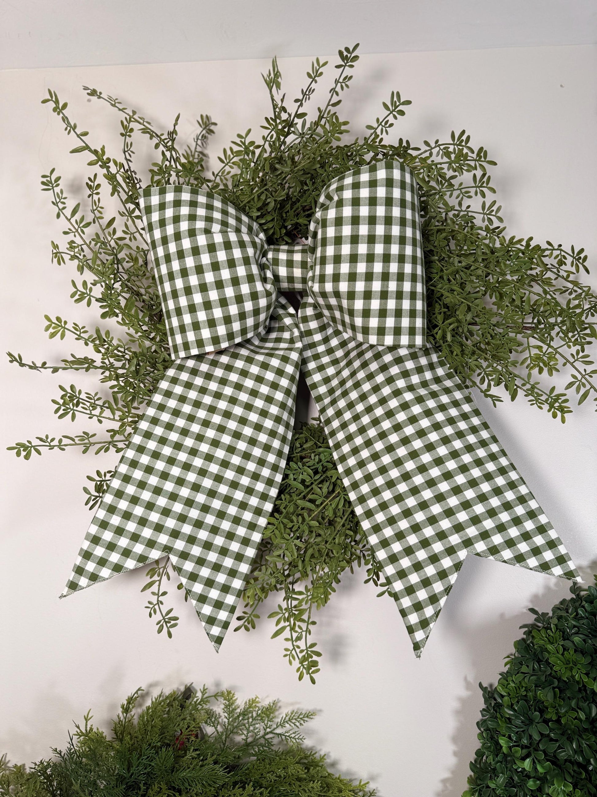 grand bow in avocado green gingham check