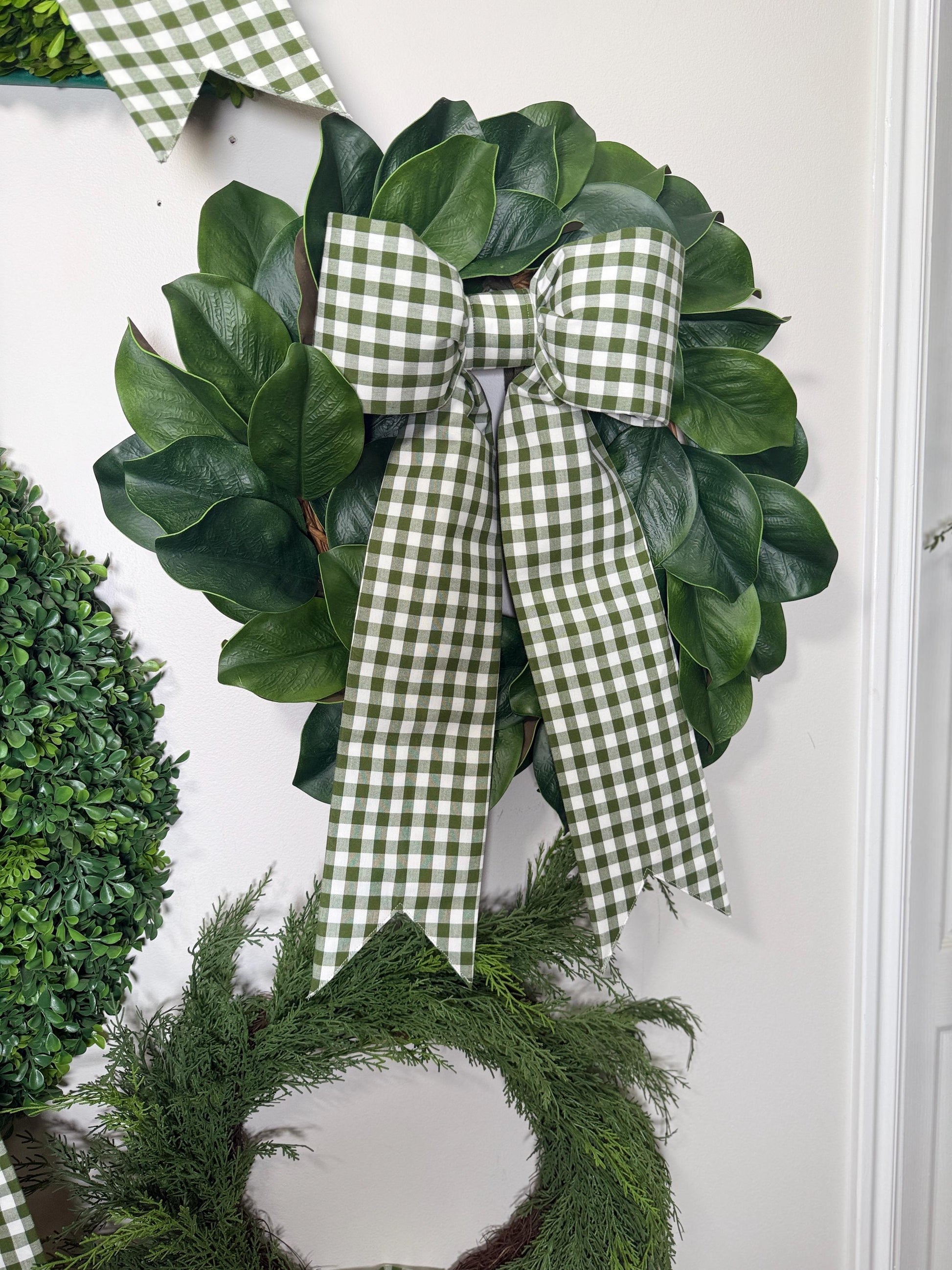 petite bow in avocado green gingham check