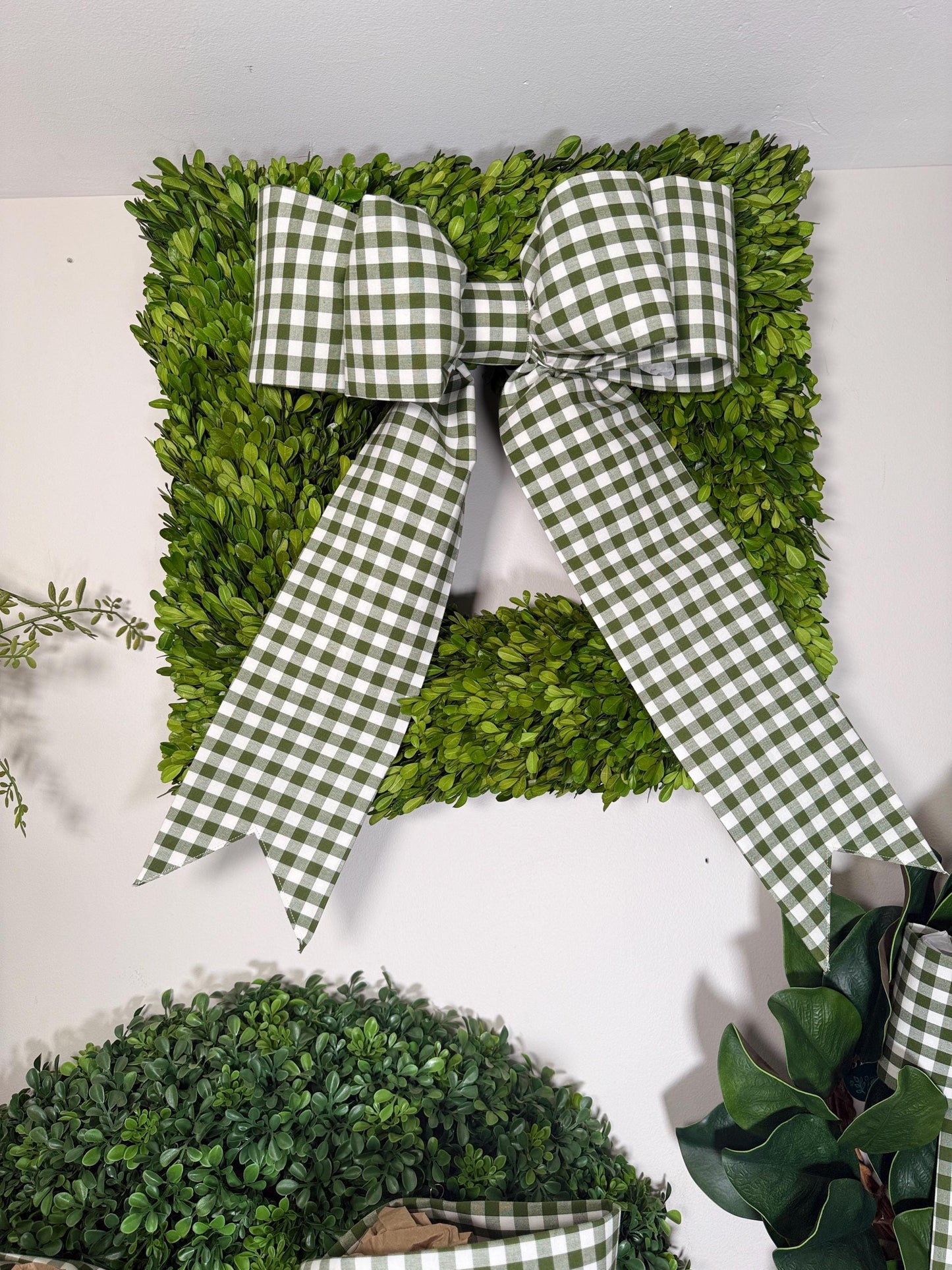 double bow in avocado green gingham check