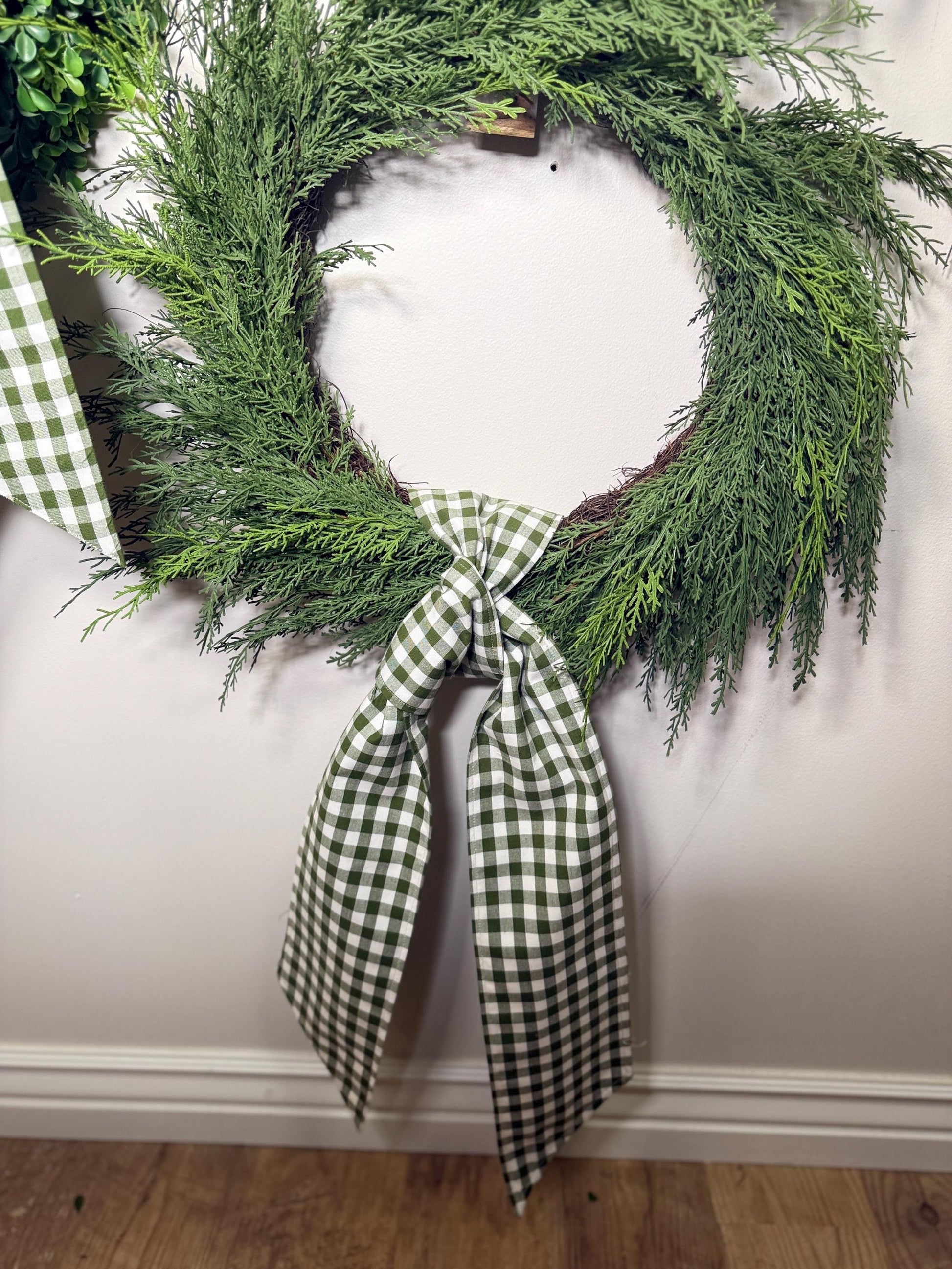 sash in avocado green gingham check