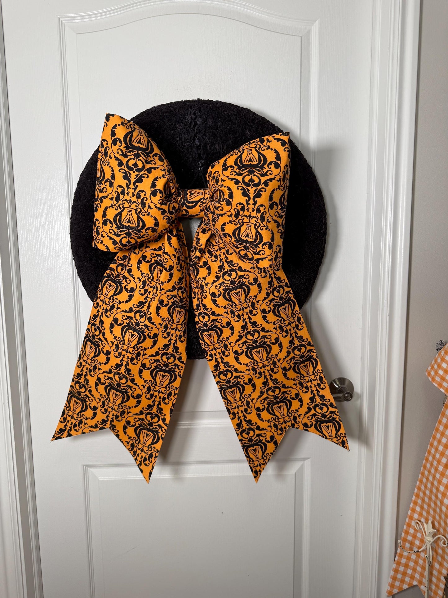 Halloween Damask Fabric Bow for wreaths,  Doors and Decor Halloween
