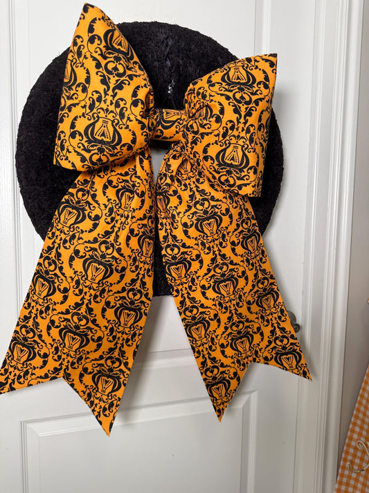 Halloween Damask Fabric Bow for wreaths,  Doors and Decor Halloween