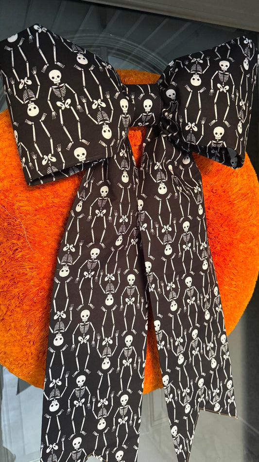 Halloween skeleton black fabric Door  and party Bow
