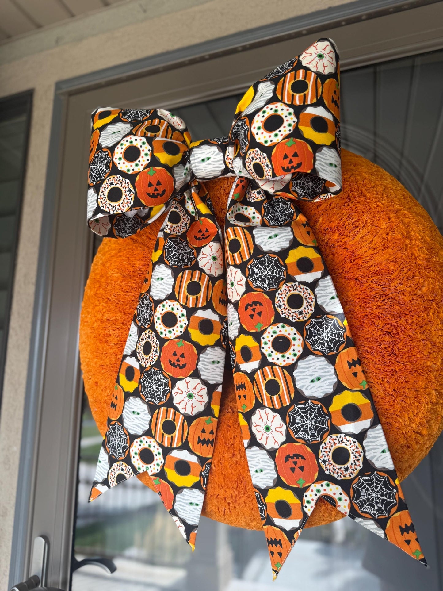 Halloween Donut Fabric Bow: Spooky-Sweet Door & Party Decor