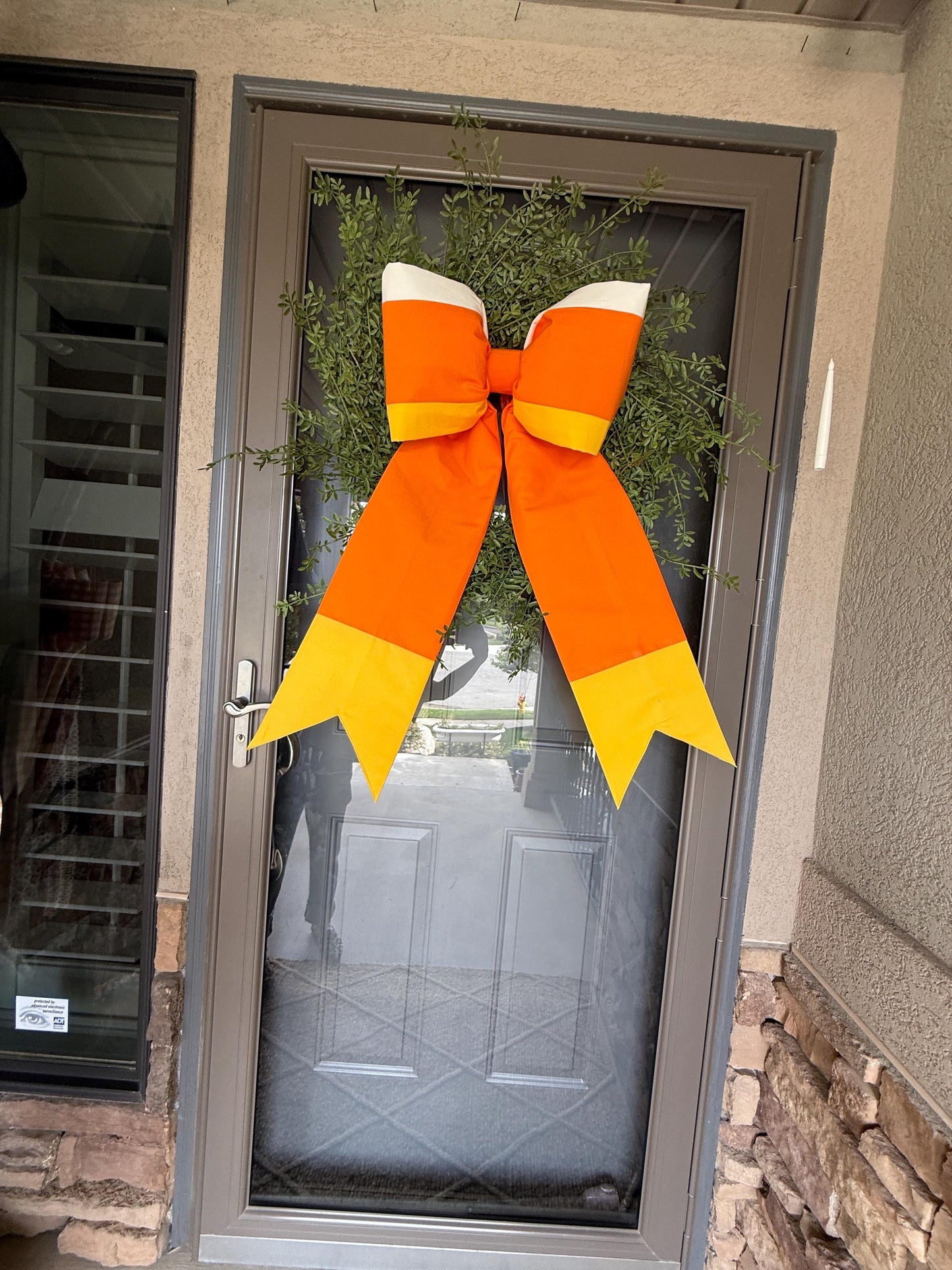 Giant and grand size Candy Corn Door Bow – Hand Pieced Halloween Decoration