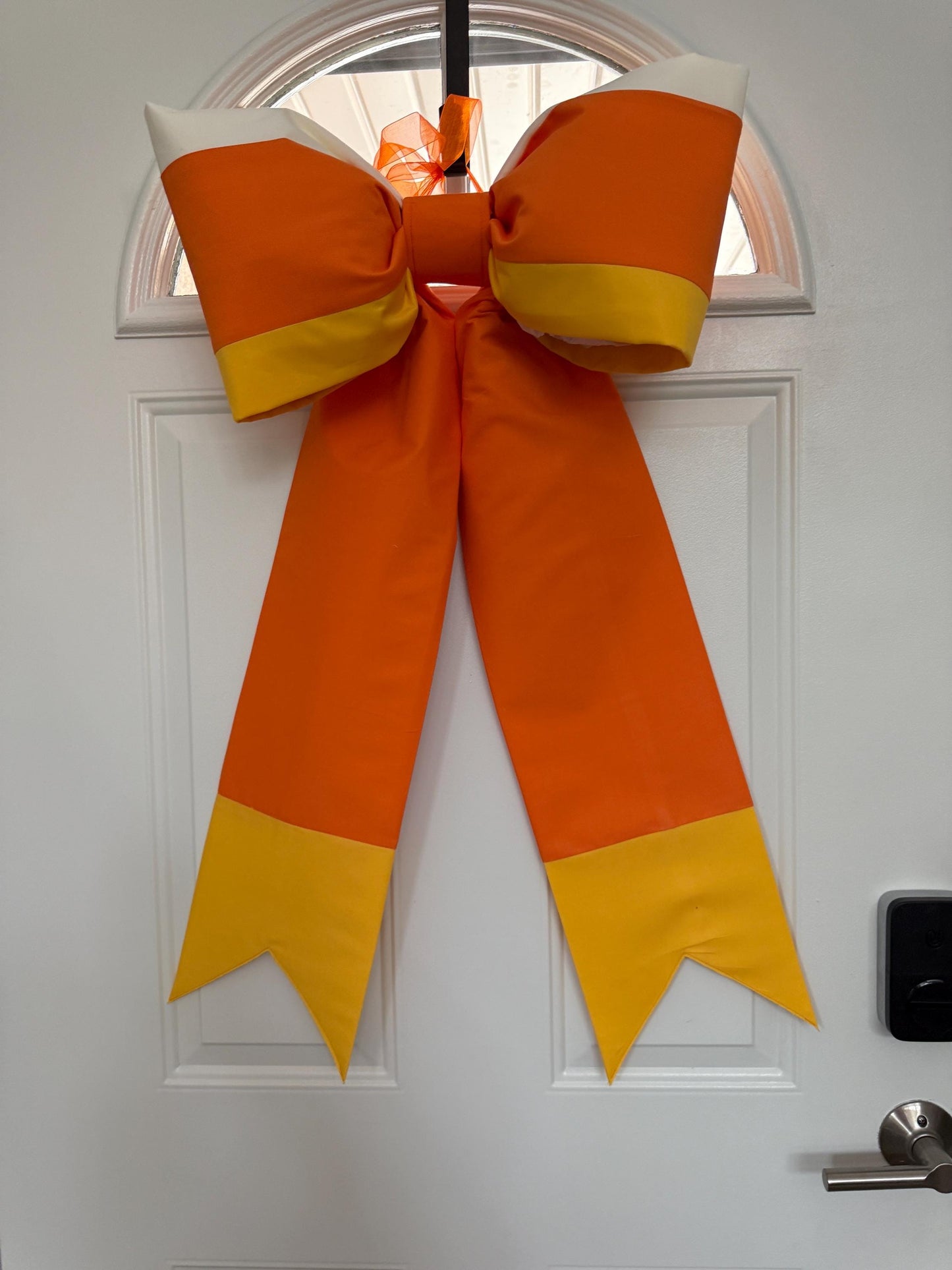 Giant and grand size Candy Corn Door Bow – Hand Pieced Halloween Decoration