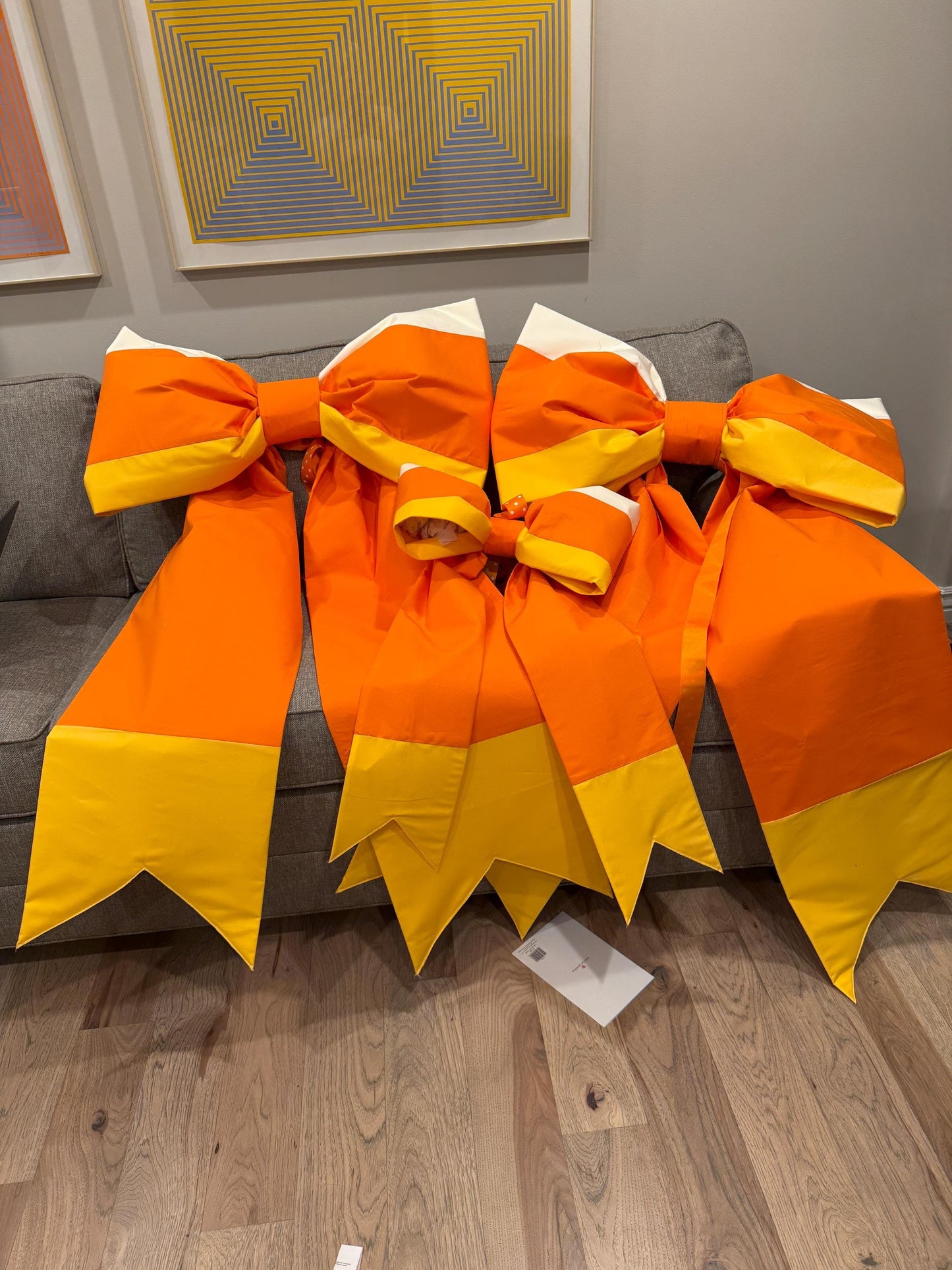 Giant and grand size Candy Corn Door Bow – Hand Pieced Halloween Decoration