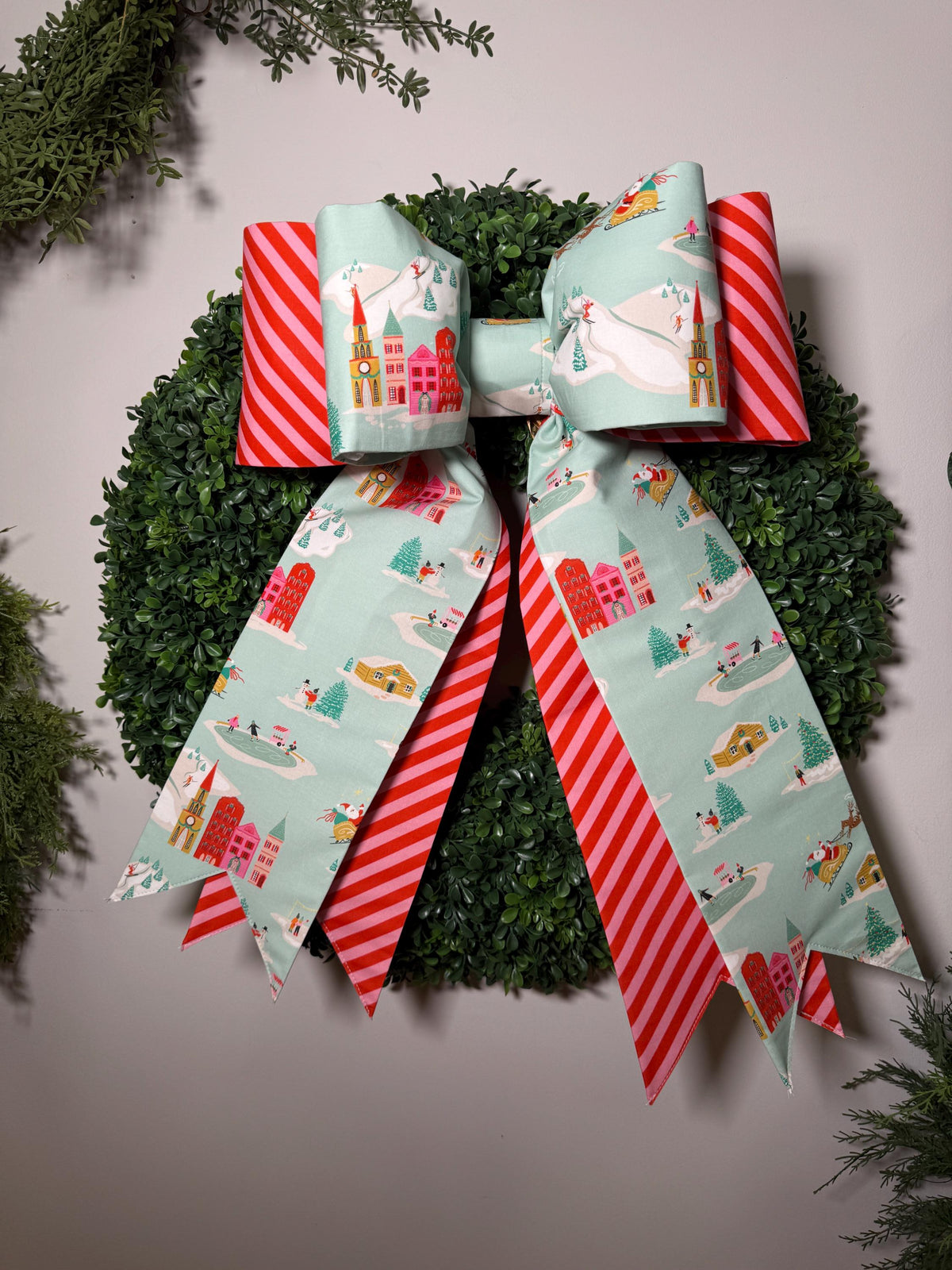 Christmas Village Double Bow – Holiday Wreath & Door Décor