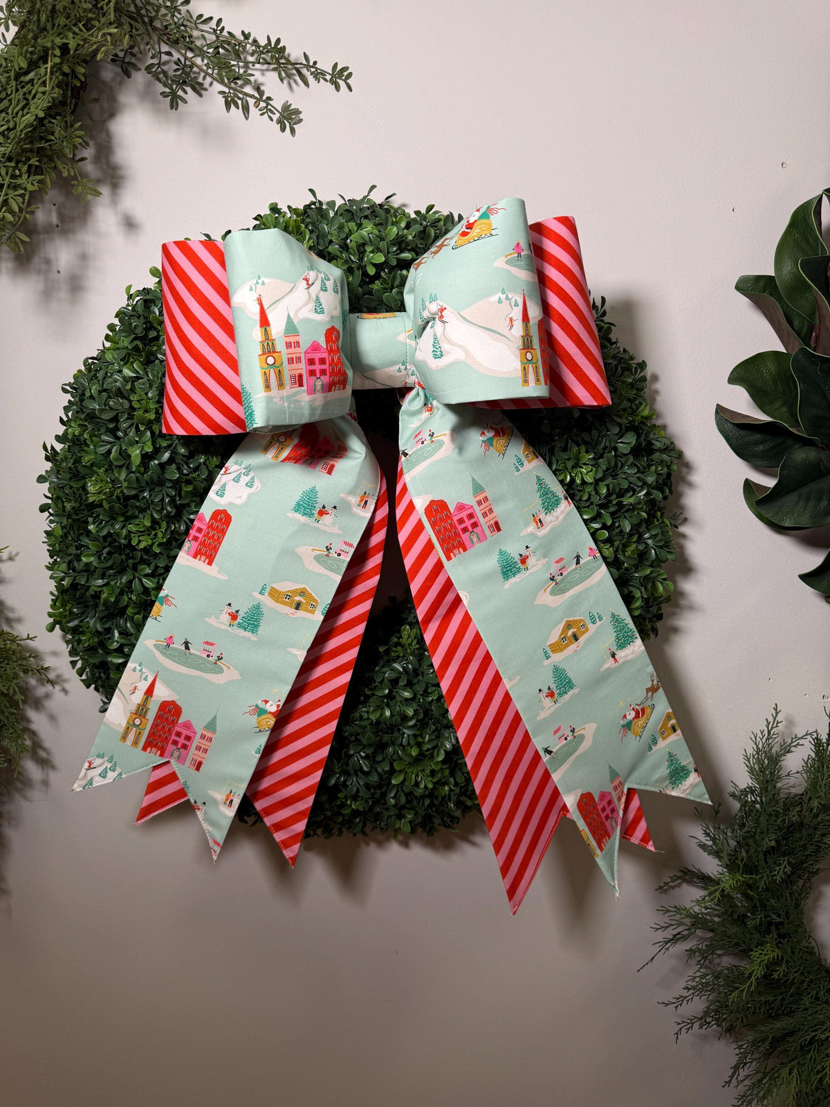Christmas Village Double Bow – Holiday Wreath & Door Décor