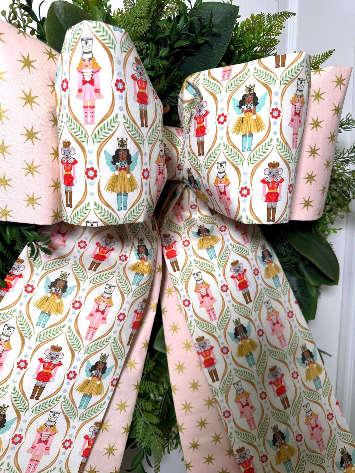 Nutcracker Christmas Double Bow | Pink & Gold Holiday Decor