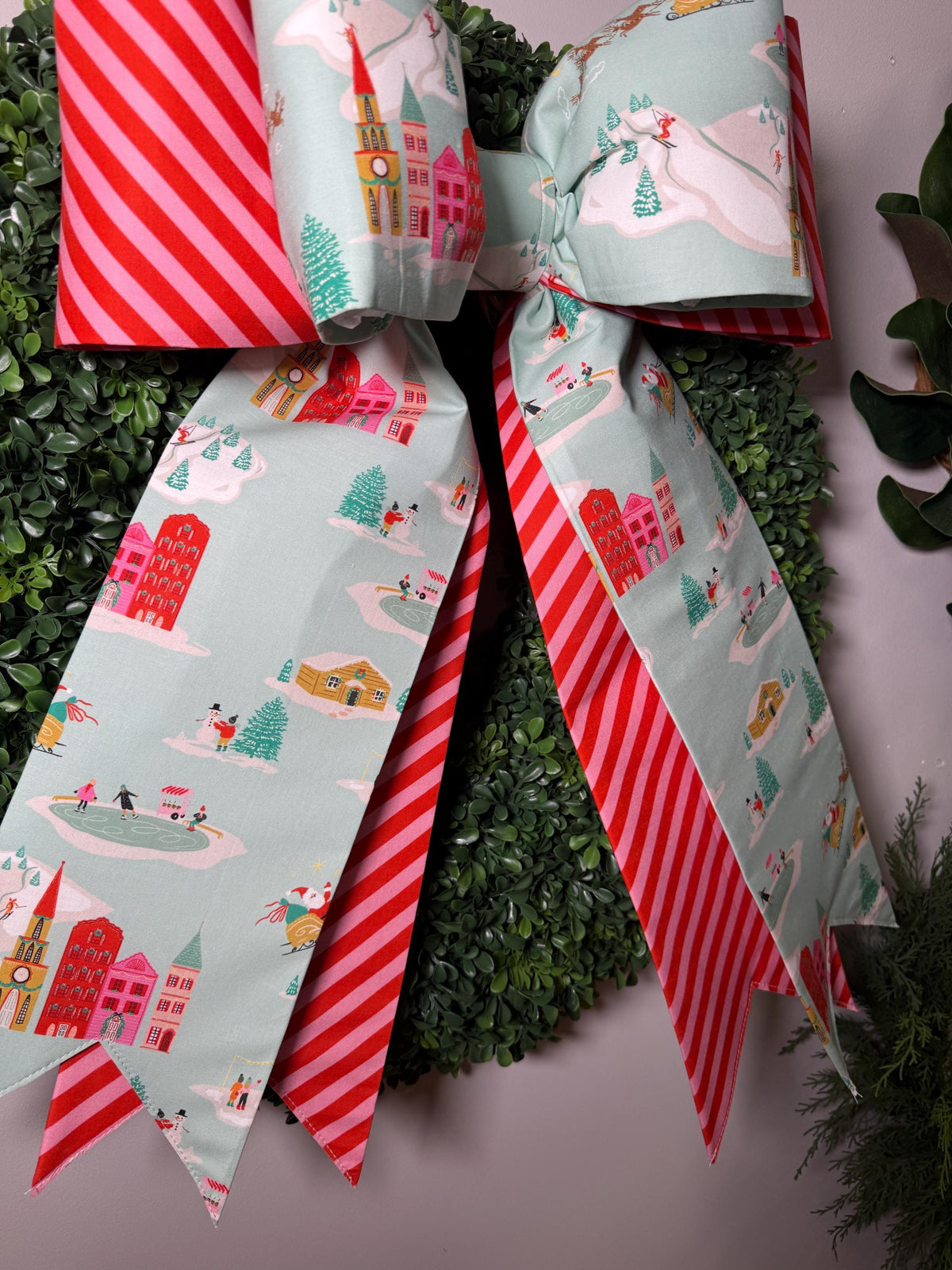Christmas Village Double Bow – Holiday Wreath & Door Décor